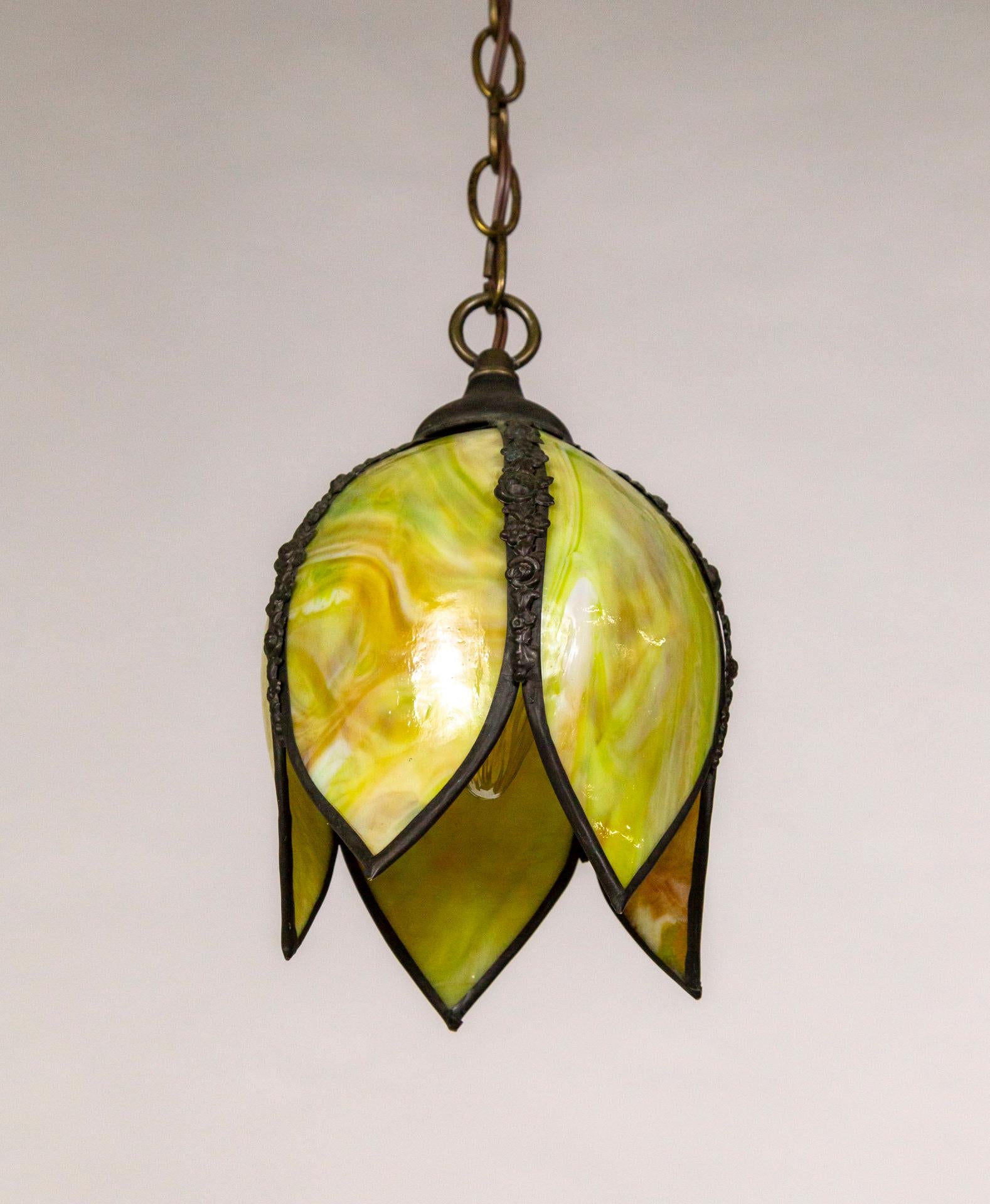 Petite Chartreuse Slag Glass Hanging Tulip Light 2
