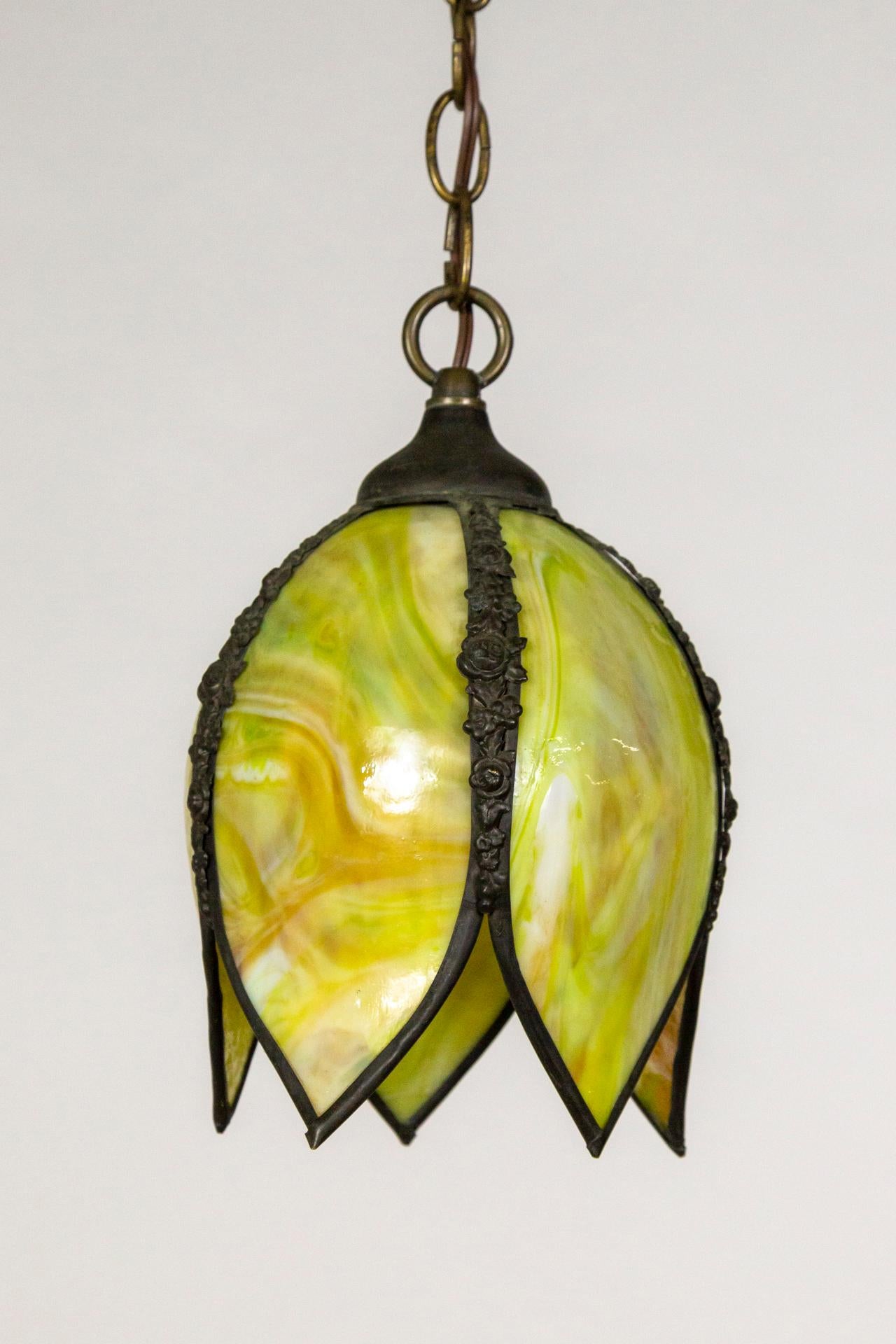 Petite Chartreuse Slag Glass Hanging Tulip Light 1