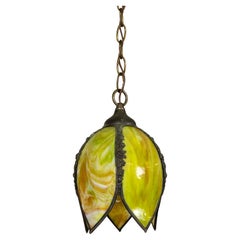 Vintage Petite Chartreuse Slag Glass Hanging Tulip Light