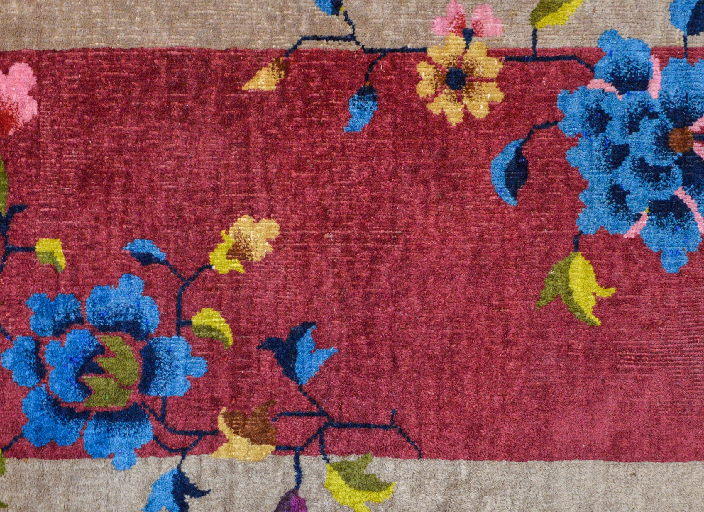 Vegetable Dyed Petite Chinese Art Deco Rug For Sale