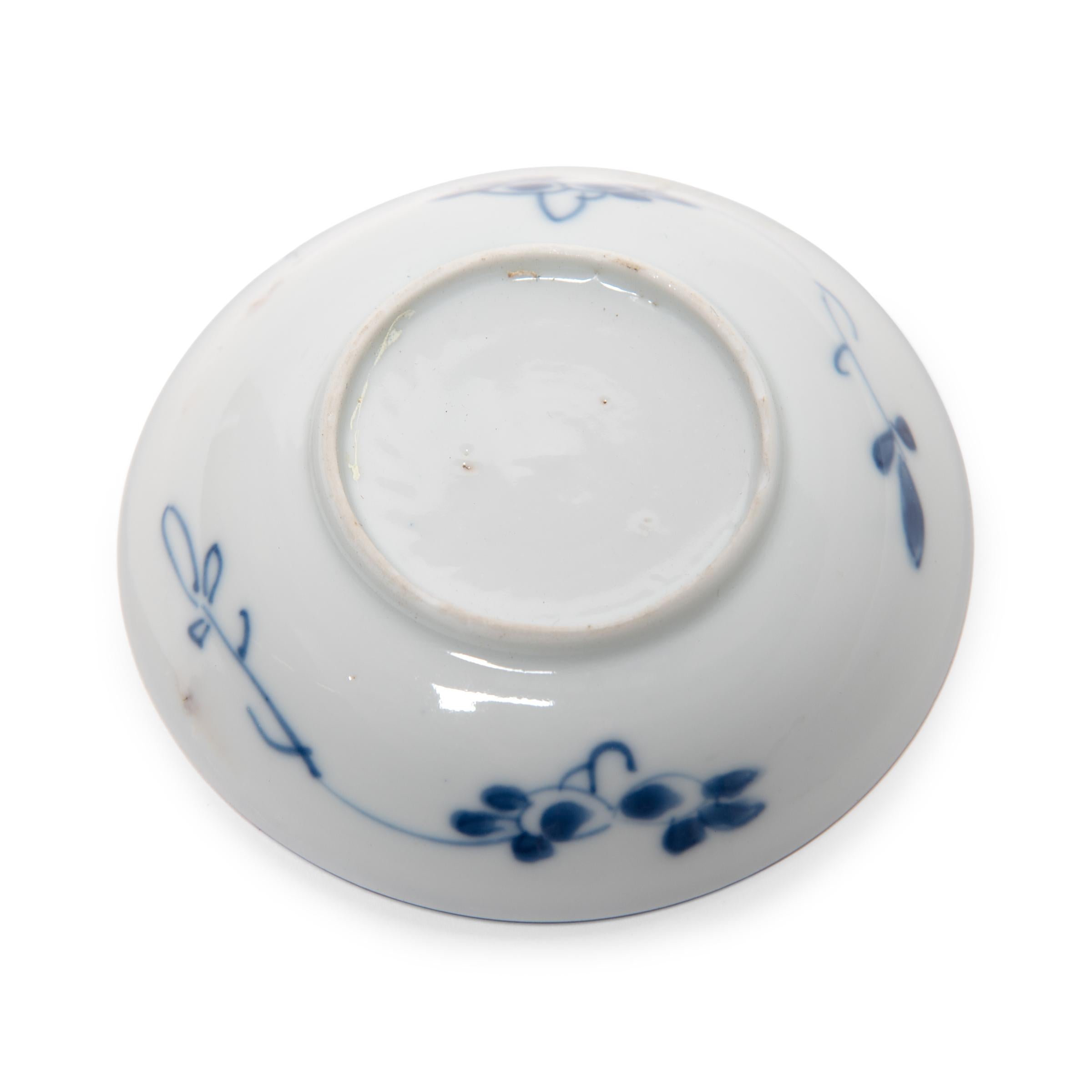 Glazed Petite Chinese Blue and White Dish, C. 1850 For Sale