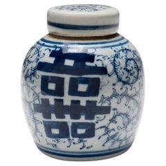 Petite jarre chinoise de bonheur double bleue et blanche