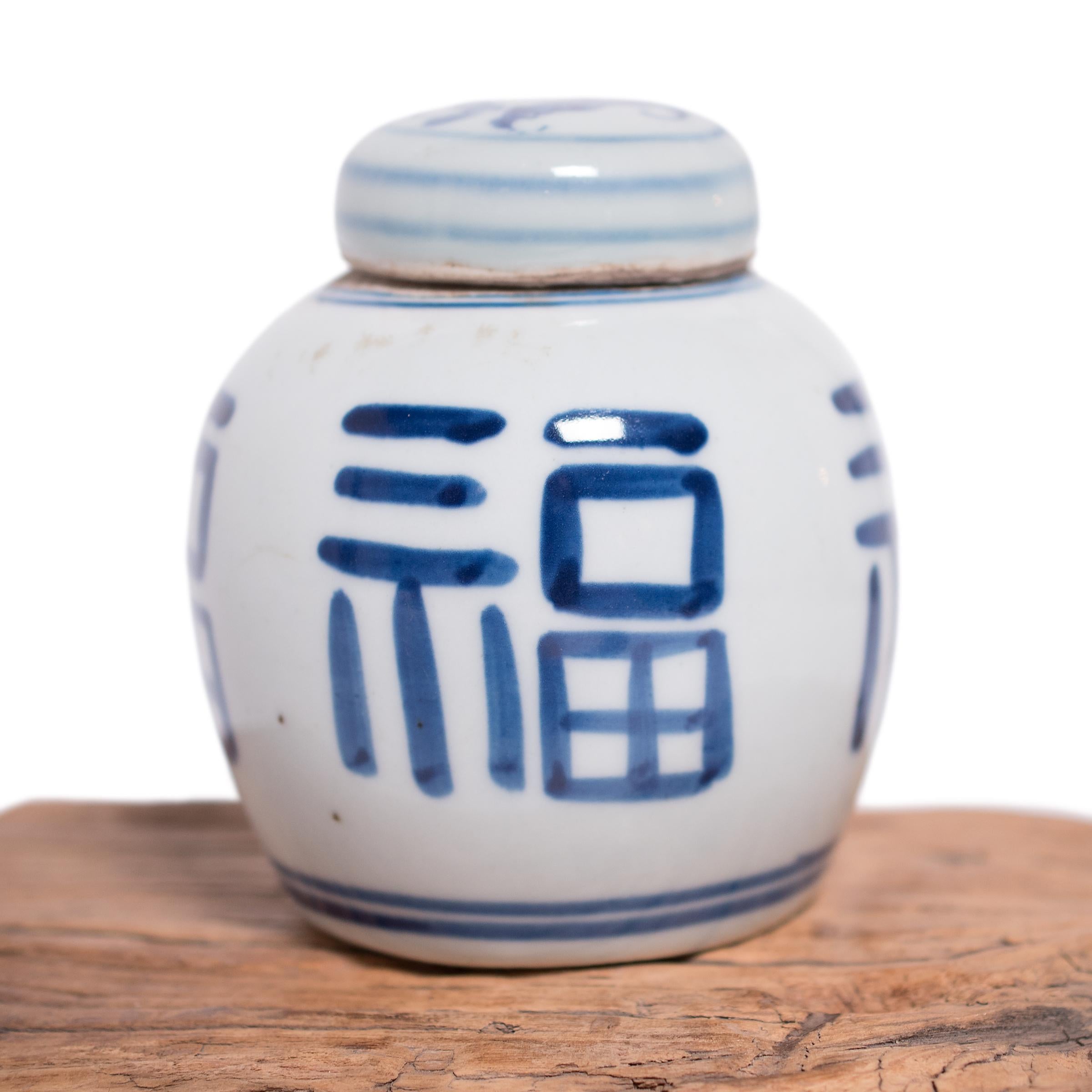 Porcelain Petite Chinese Blue and White Prosperity Jar