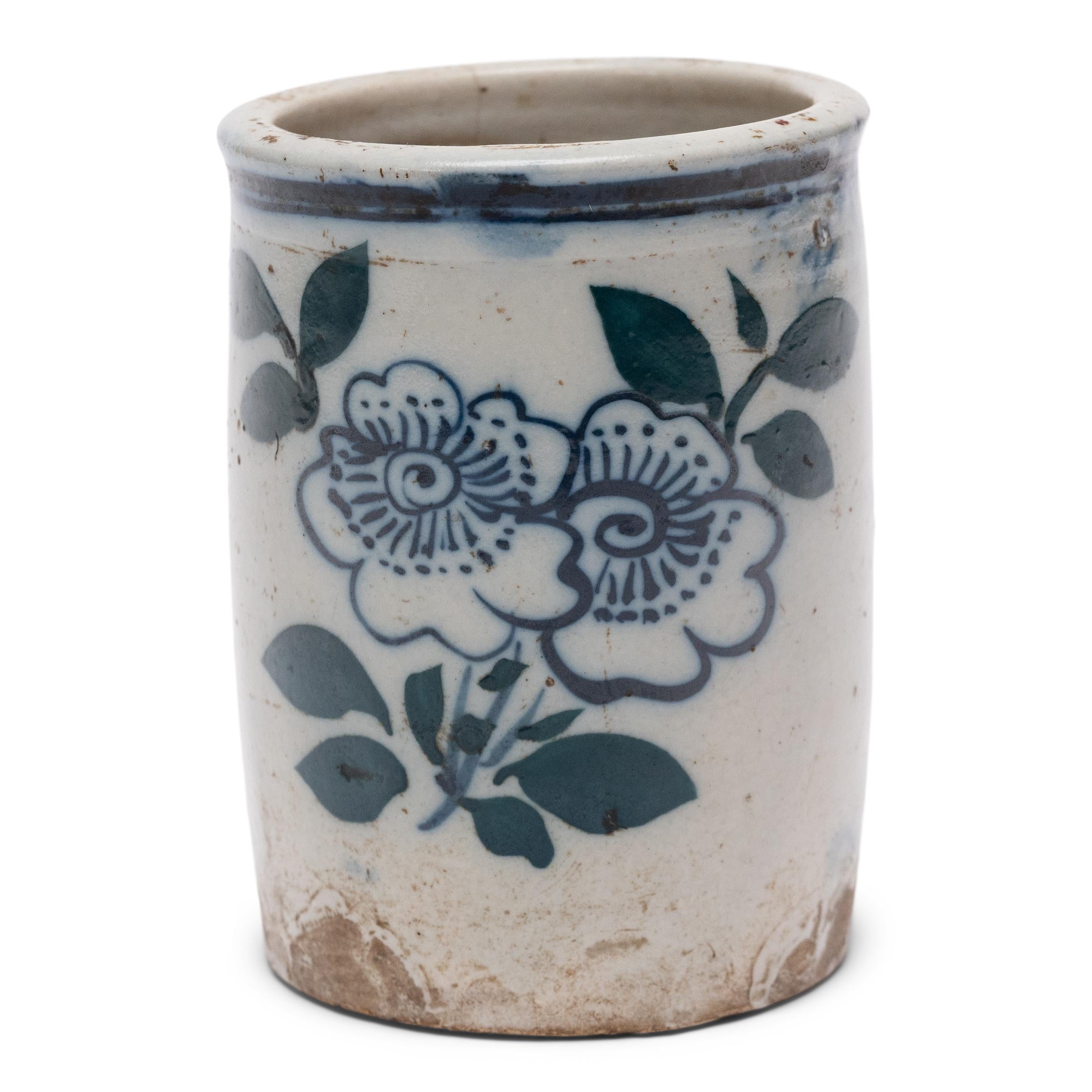 Glazed Petite Chinese Blue & White Brush Pot, c. 1900