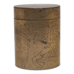 Petite Chinese Brass Opium Box with Dragon Etching