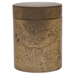Antique Petite Chinese Brass Opium Box with Dragon Etching