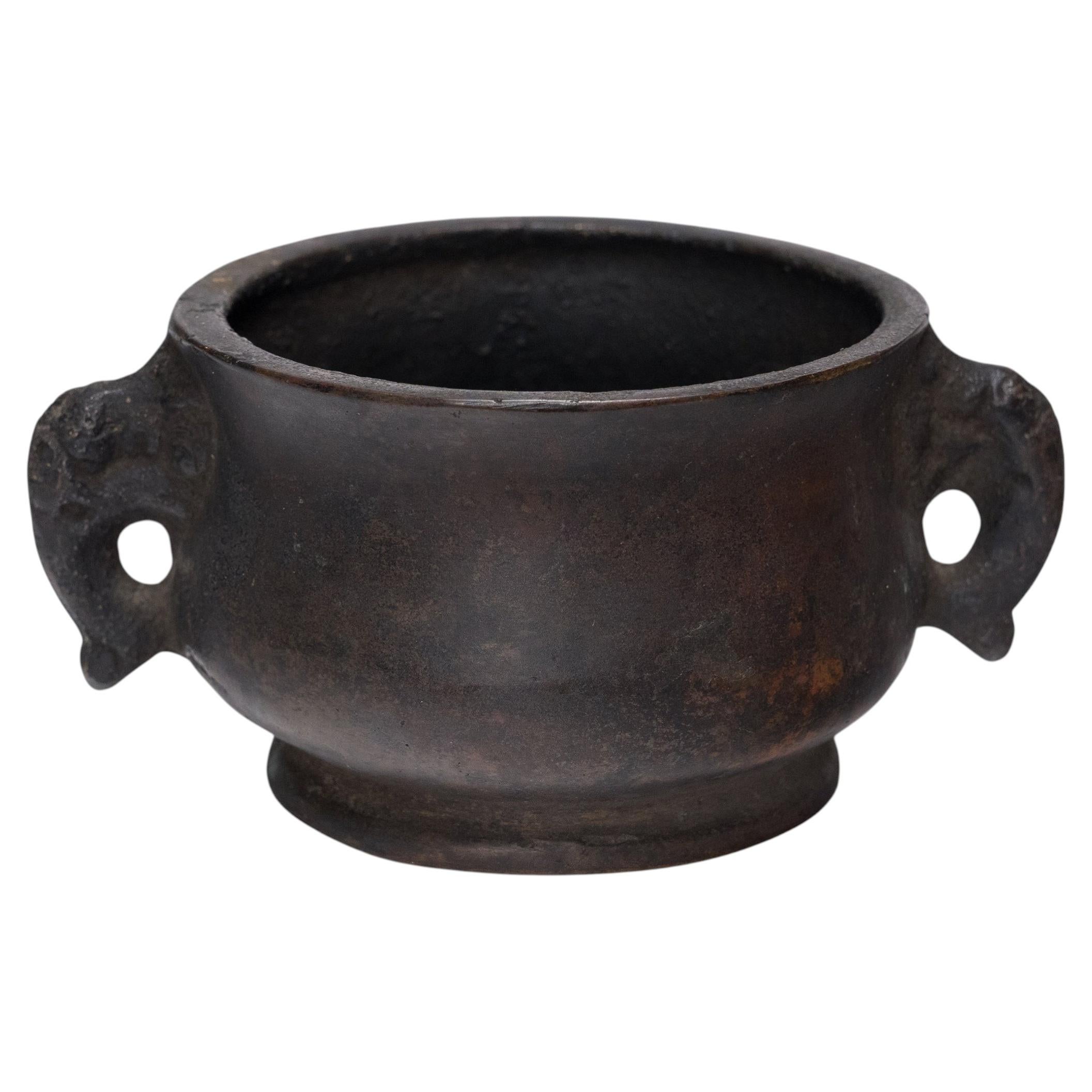 Petite Chinese Bronze Censer with Elephant Handles, c. 1700
