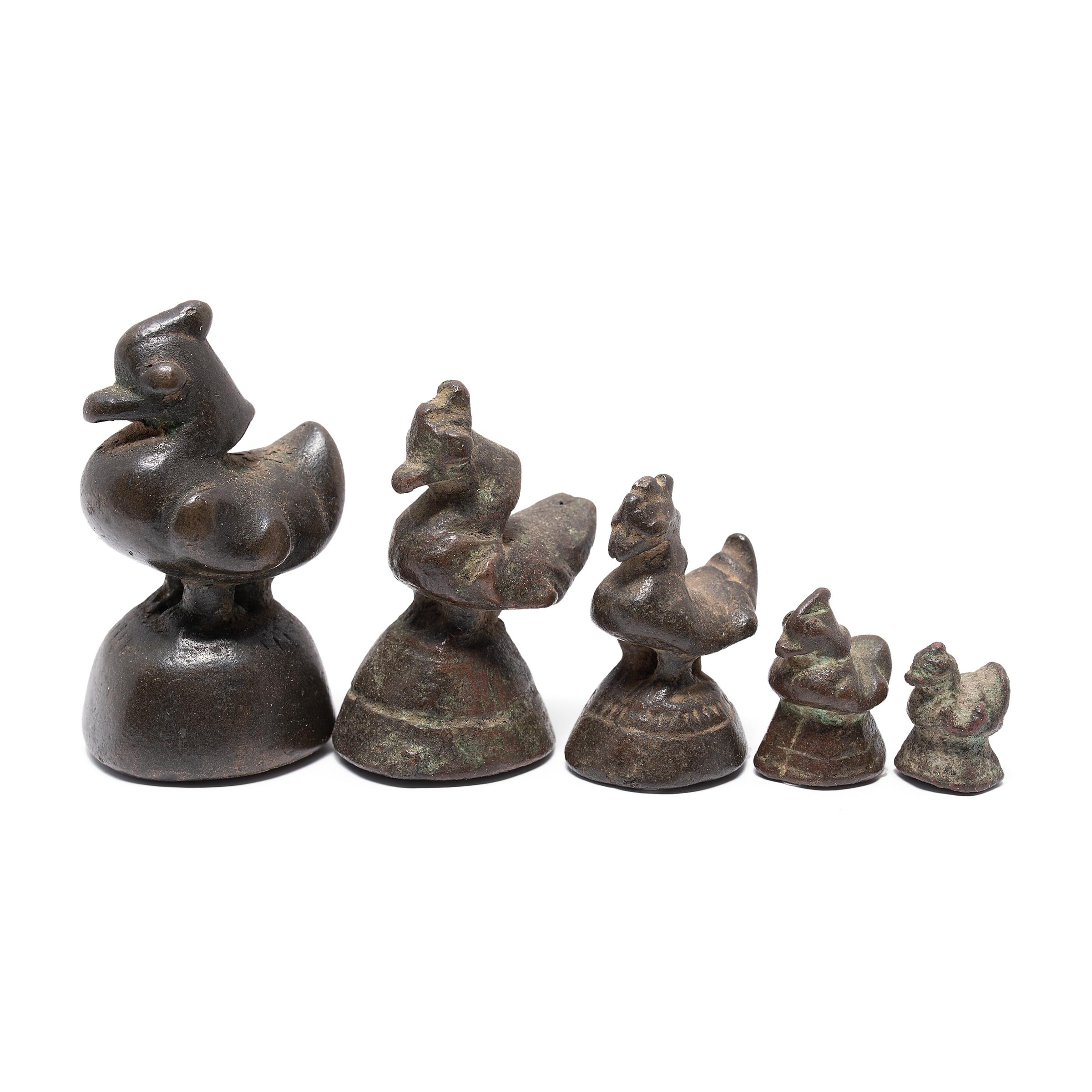 Qing Petite Chinese Bronze Rooster Scale Weight, C. 1800
