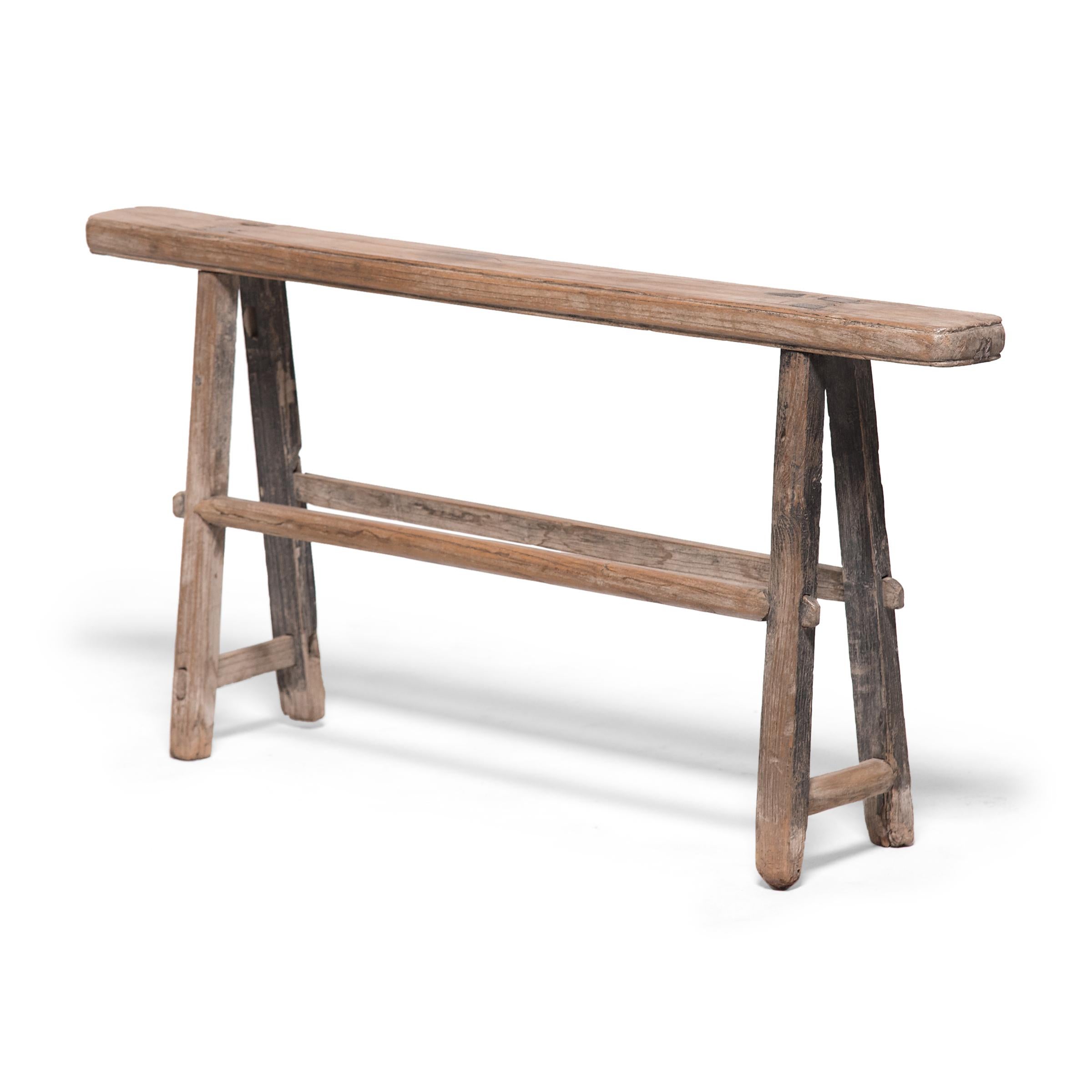 Rustic Petite Chinese Carriage Bench, circa 1900