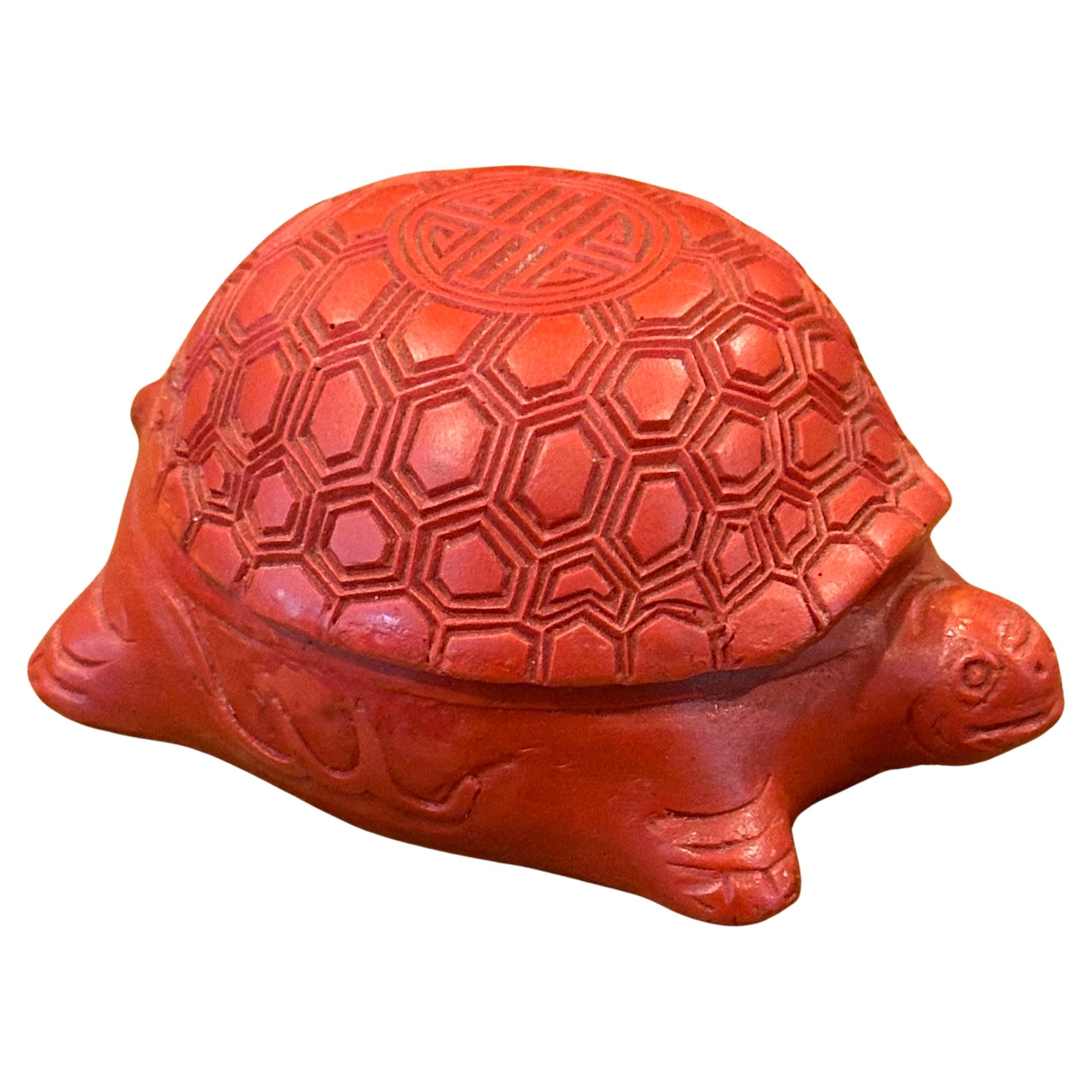 Petite Chinese Cinnabar Lacquered Turtle Box
