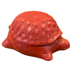 Retro Petite Chinese Cinnabar Lacquered Turtle Box