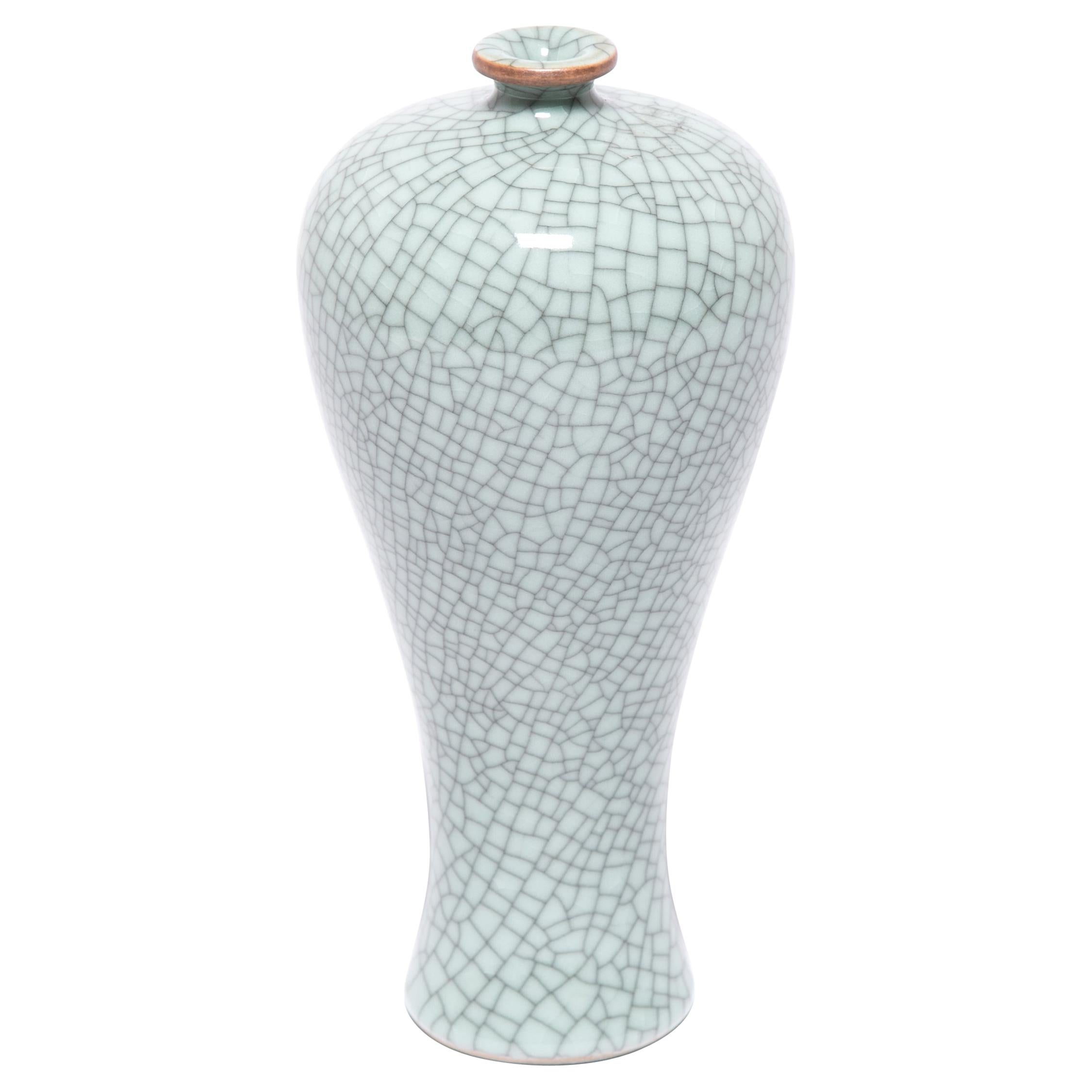 Antique Chinese Meiping Green Tea Porcelain Vase Late 19th Century For