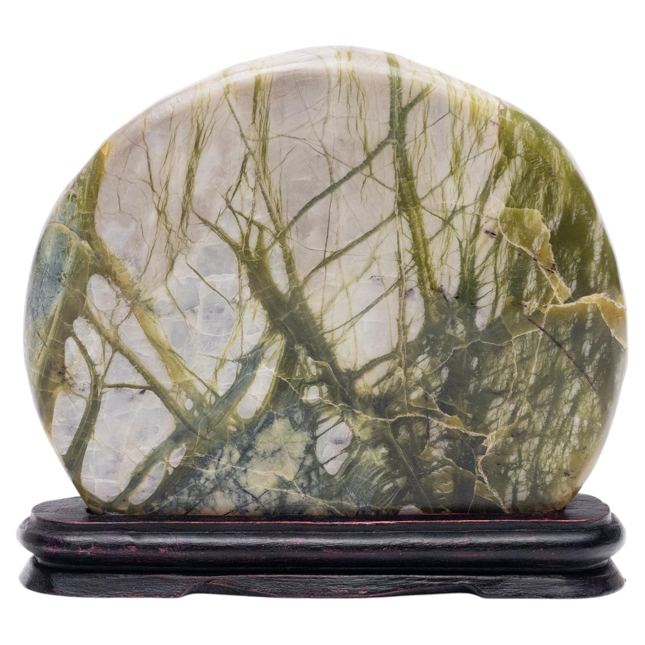 Petite Chinese Greenery Meditation Stone For Sale