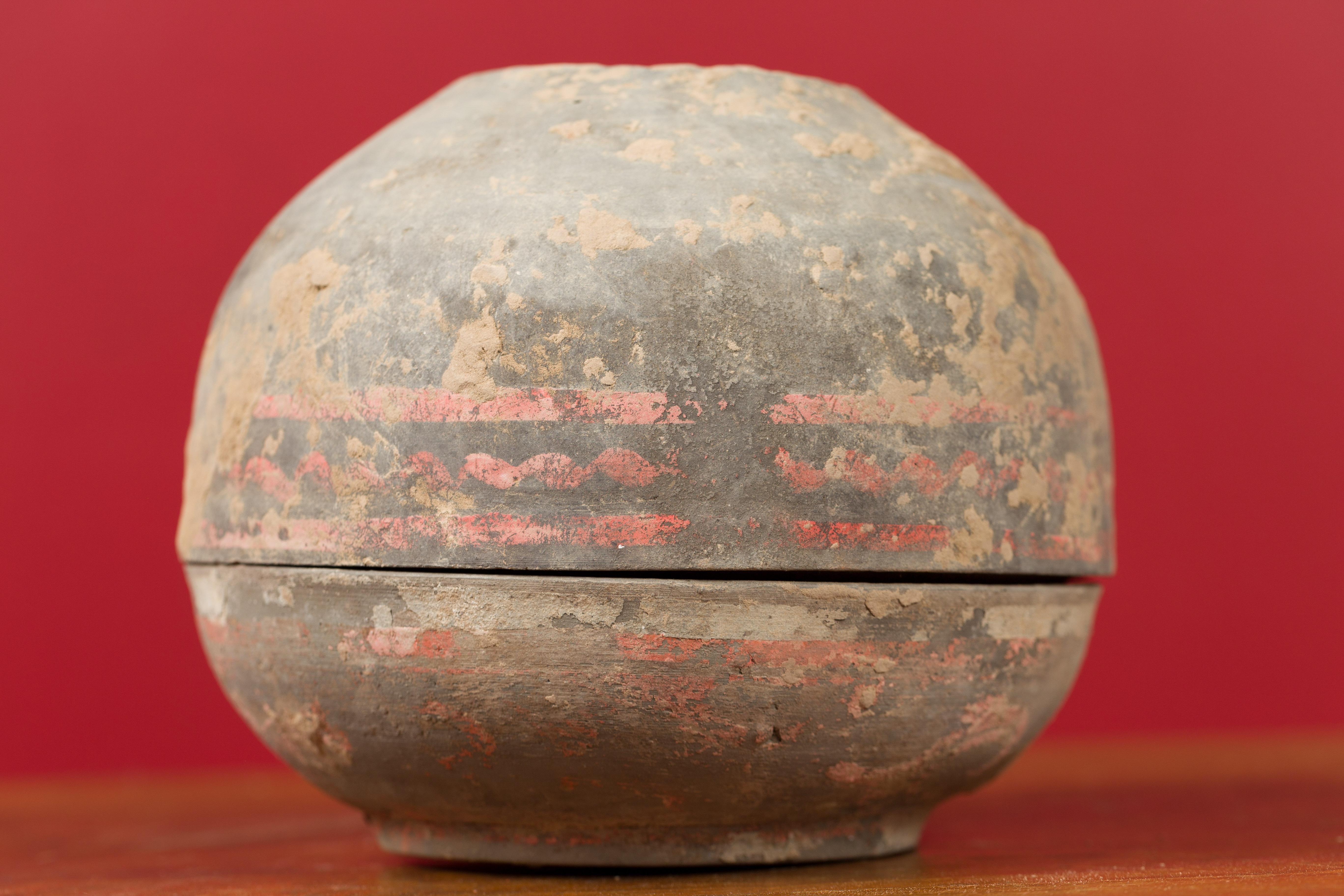 Petite Chinese Han Dynasty Lidded Vessel with Original Paint circa 202 BC-200 AD 2