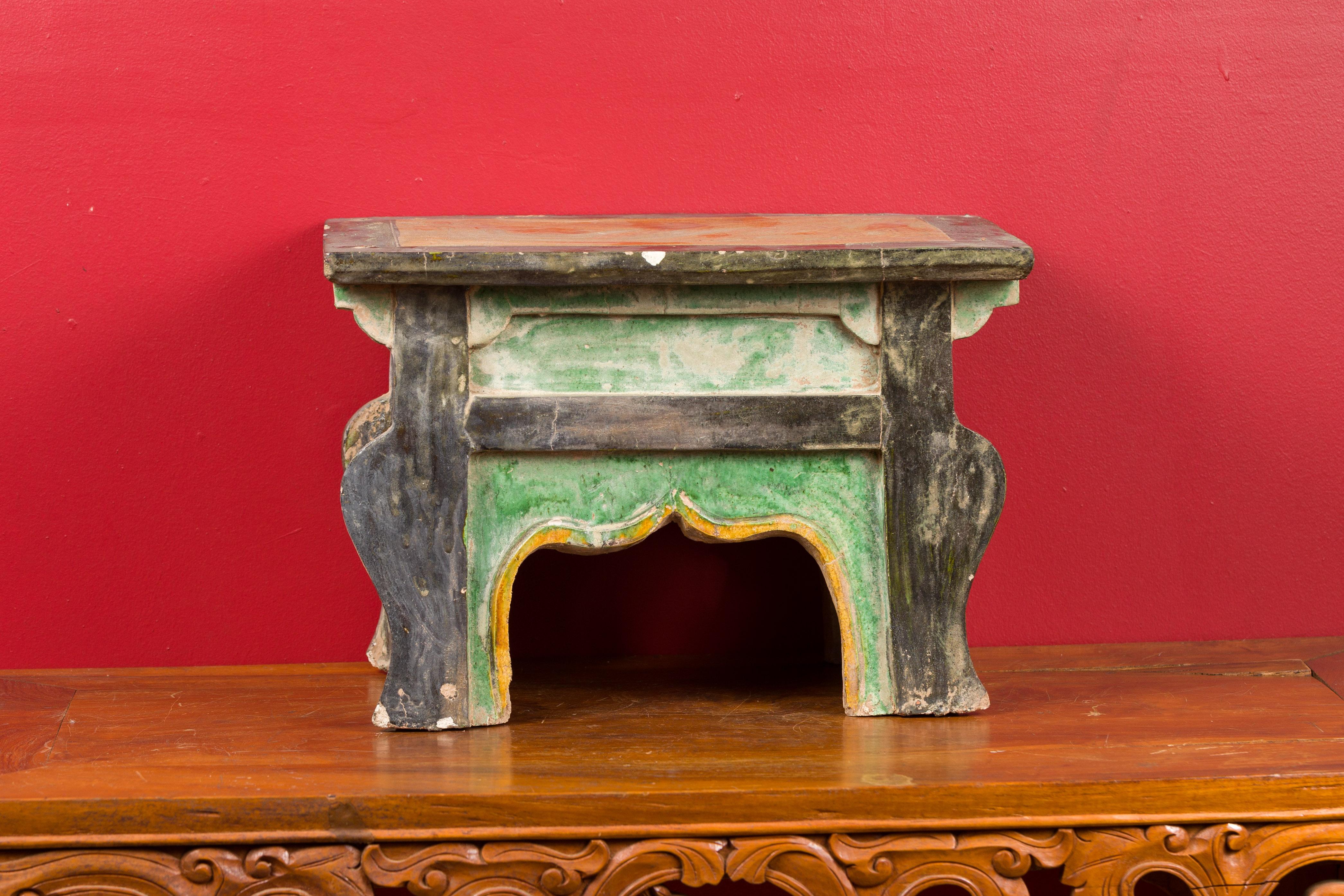 Petite Chinese Ming Dynasty Period Glazed Table with Polychrome Finish For Sale 6