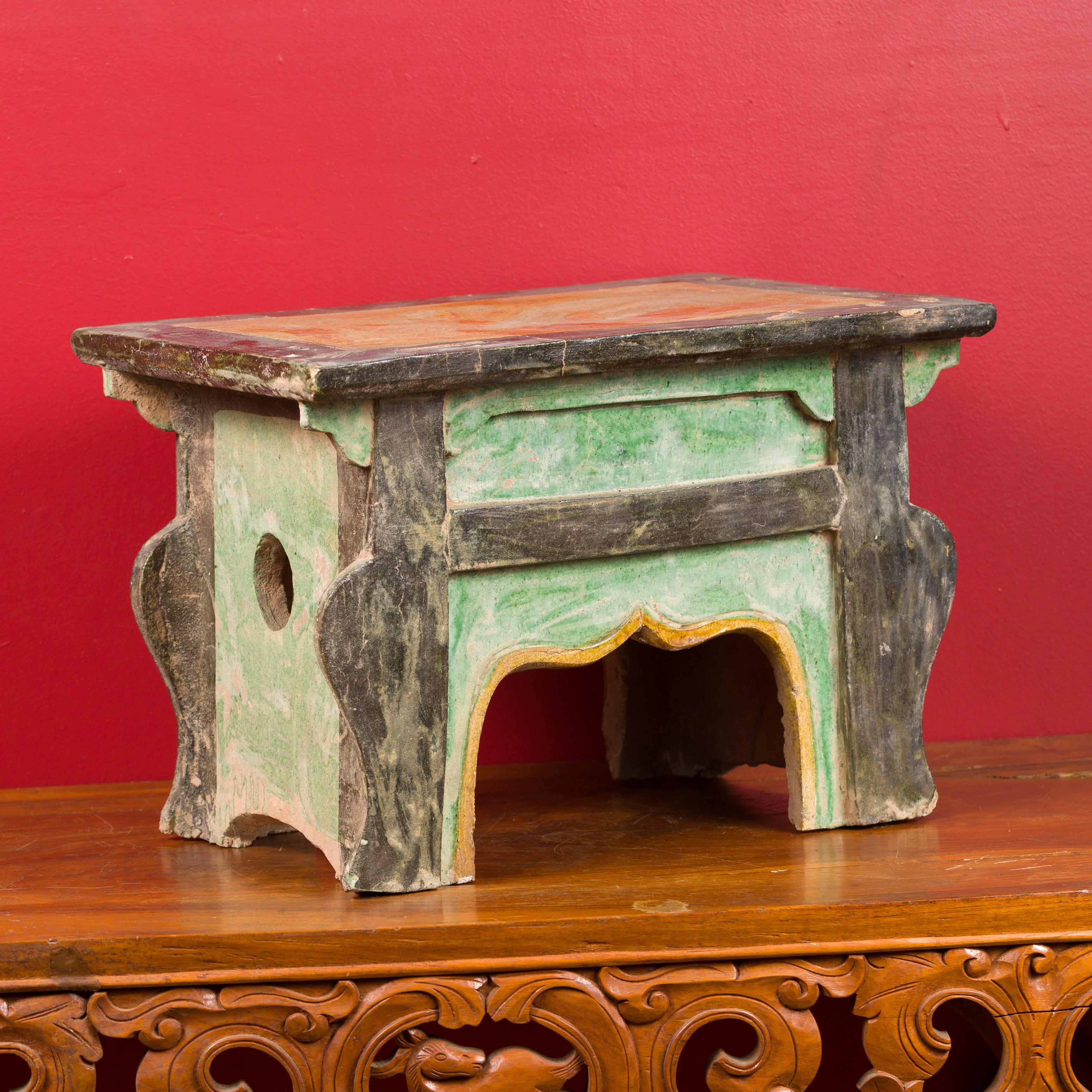 Petite Chinese Ming Dynasty Period Glazed Table with Polychrome Finish For Sale 3