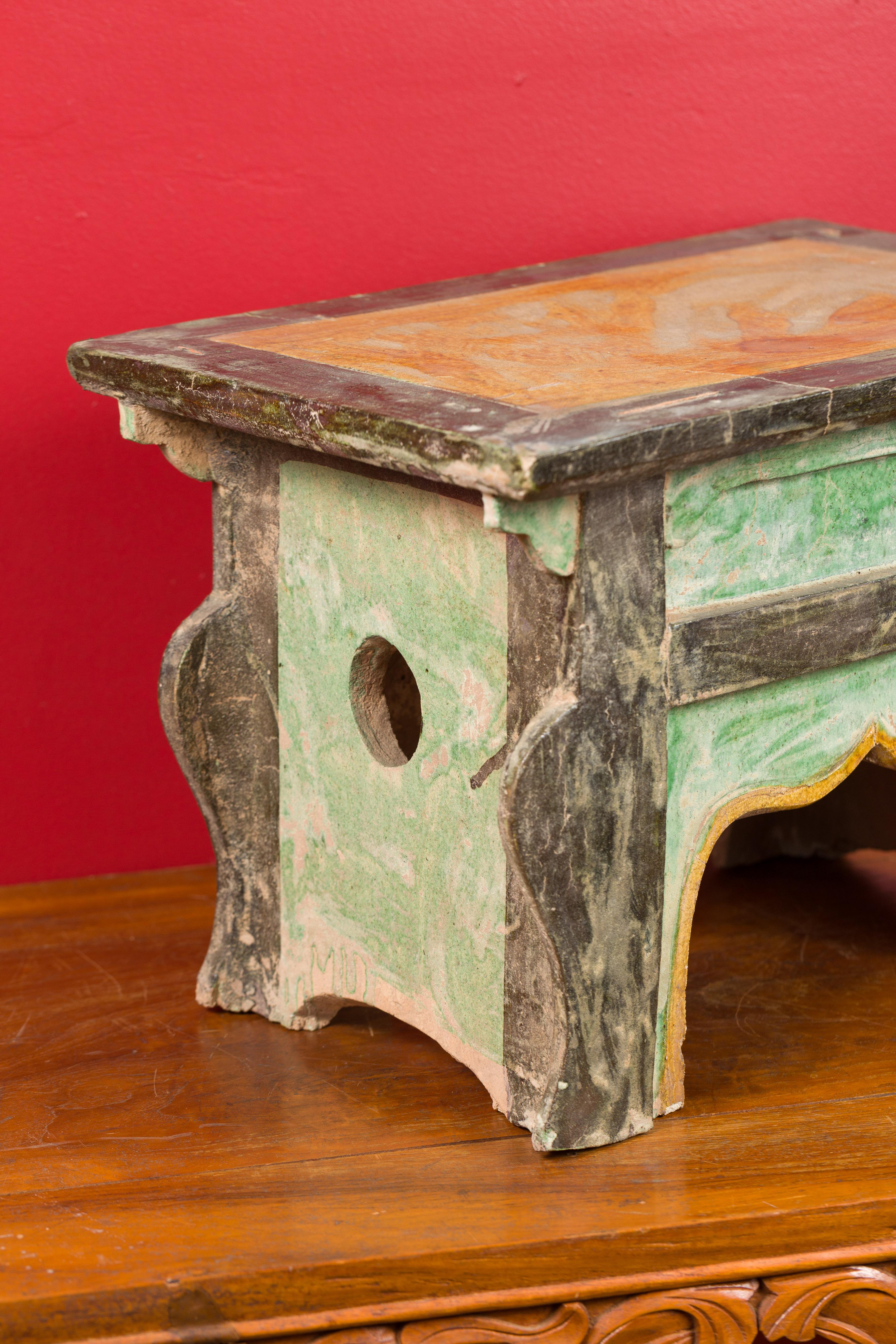 Petite Chinese Ming Dynasty Period Glazed Table with Polychrome Finish For Sale 4