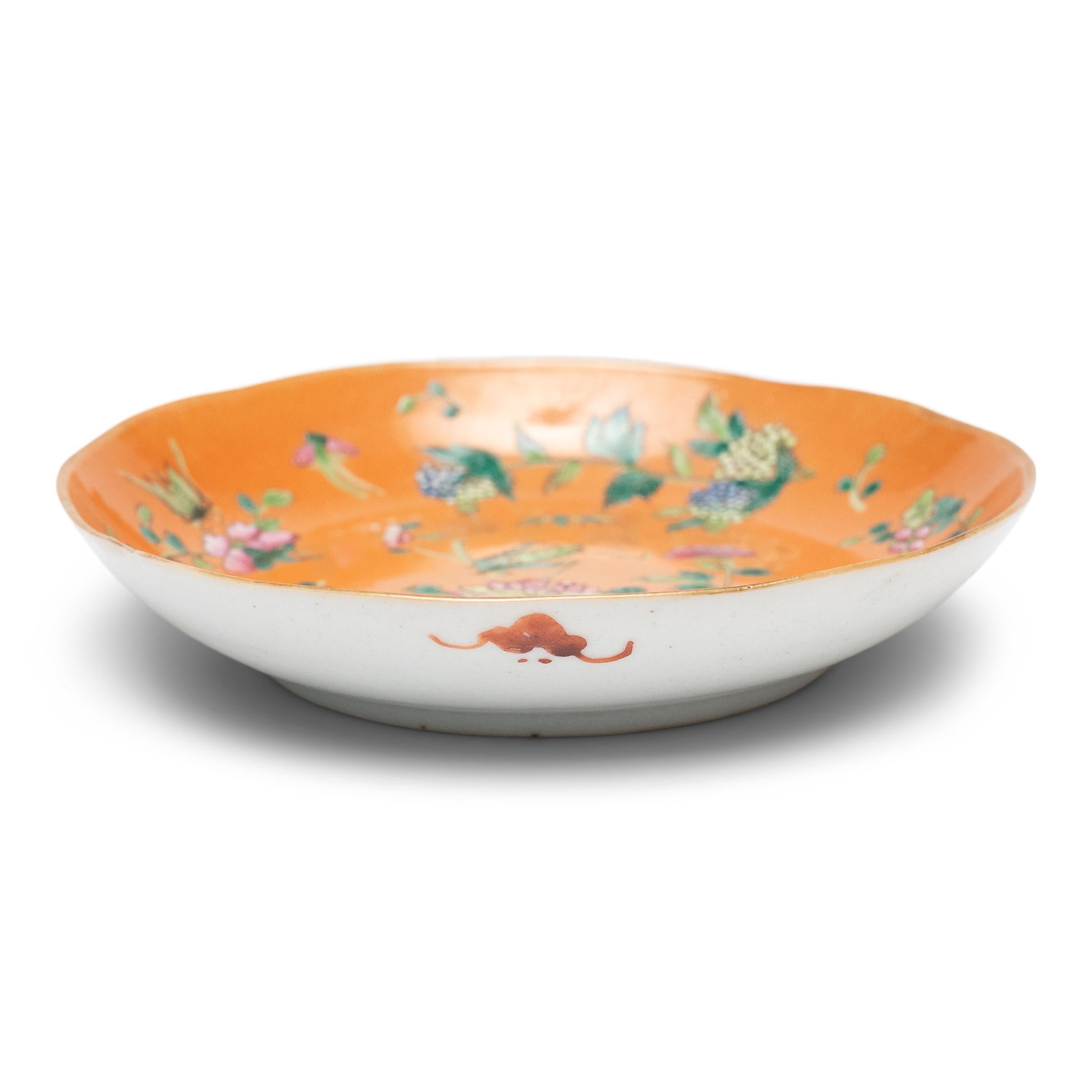 Enameled Petite Chinese Orange Garden Plate, c. 1870 For Sale