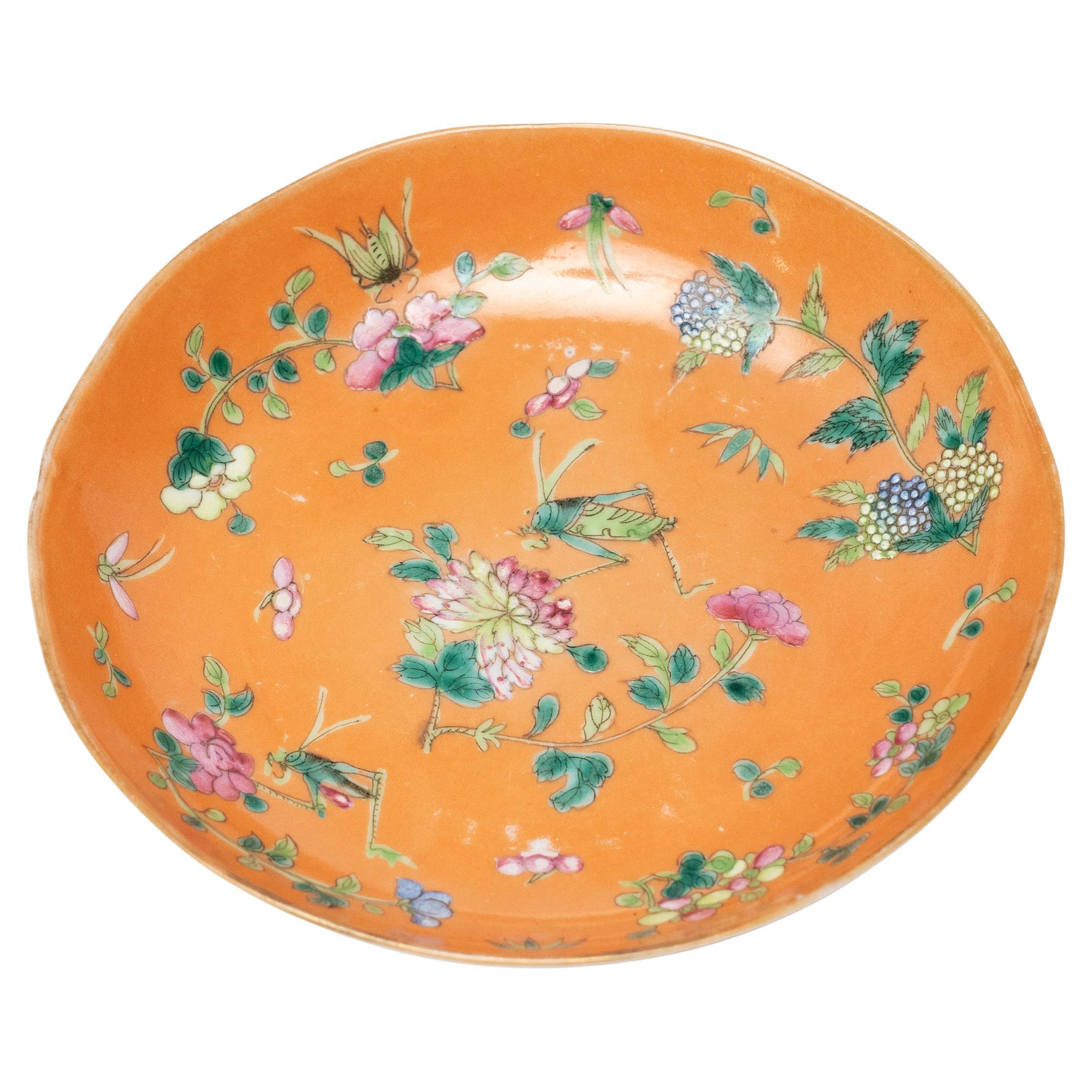 Petite Chinese Orange Garden Plate, c. 1870 For Sale