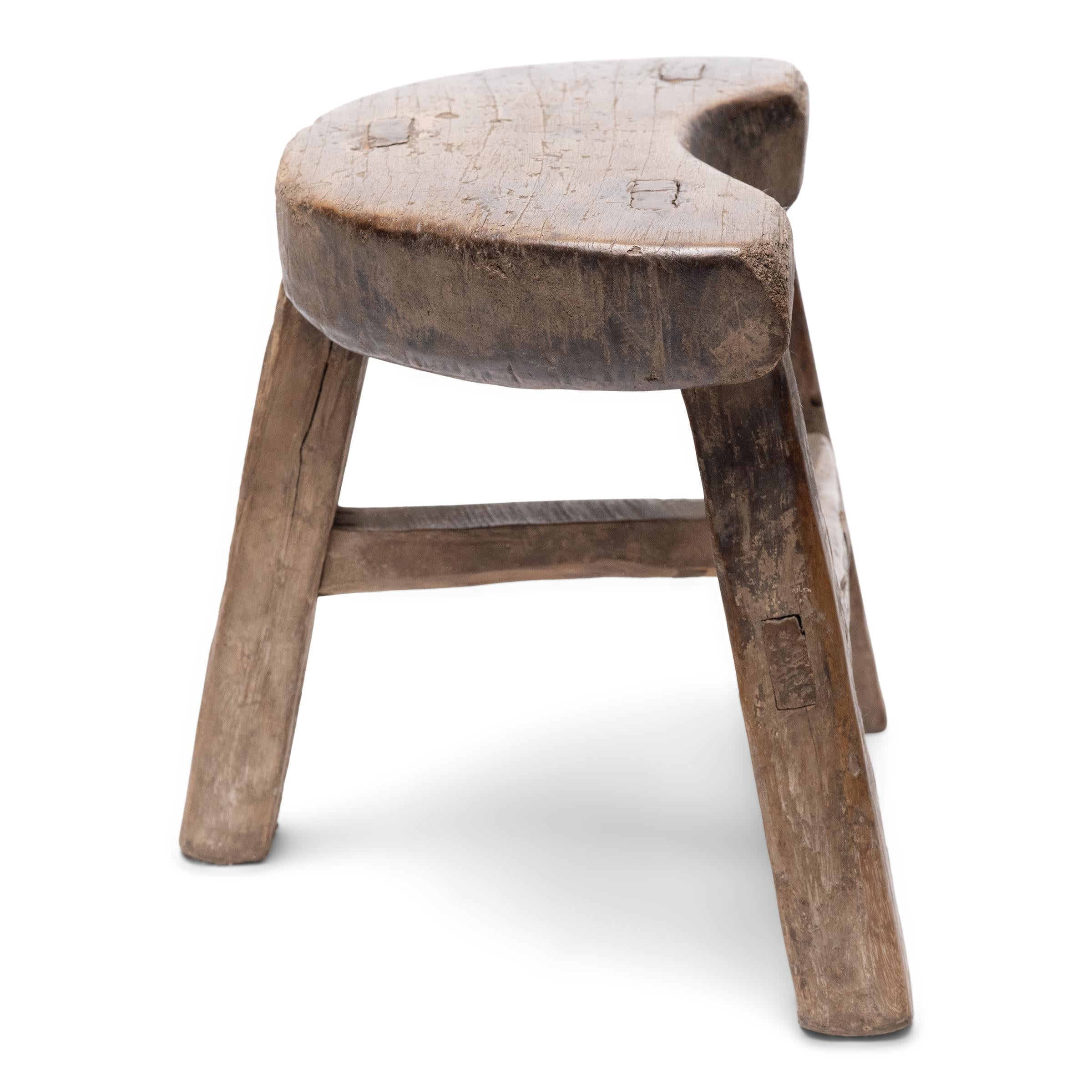Rustic Petite Chinese Quarter Moon Stool, c. 1850 For Sale