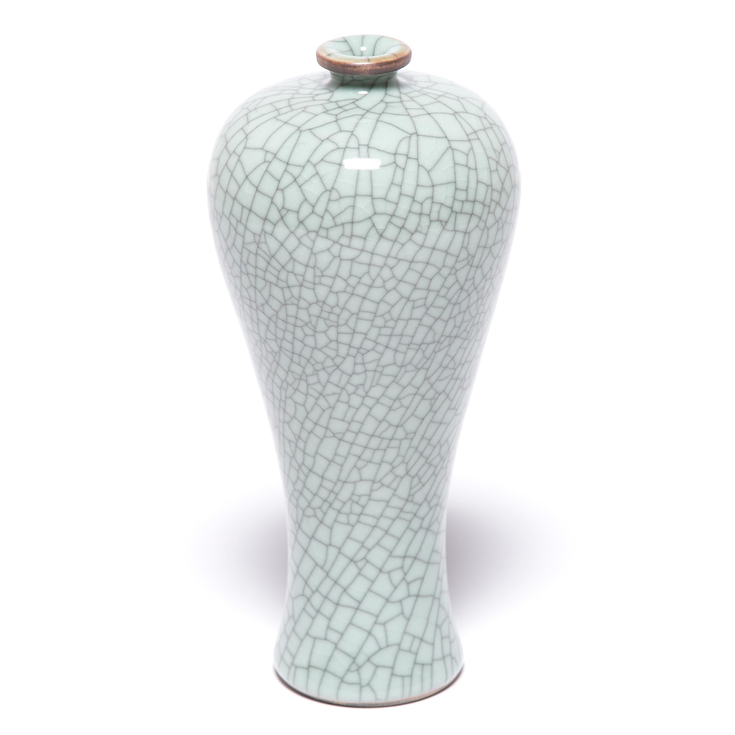 Glazed Petite Chinese Tapered Crackle Vase