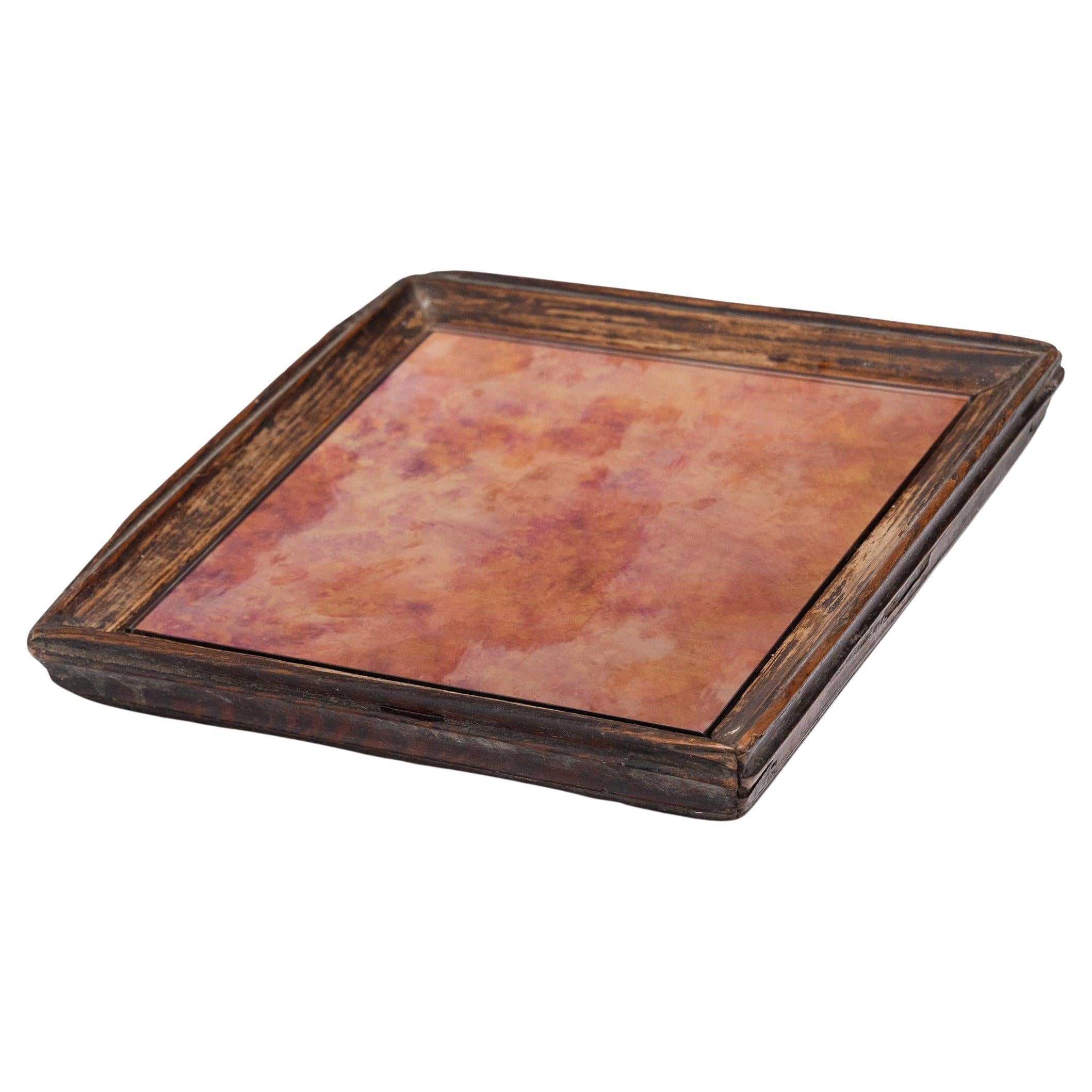 Petite Chinese Tea Tray with Rose Mirror, c. 1900 For Sale