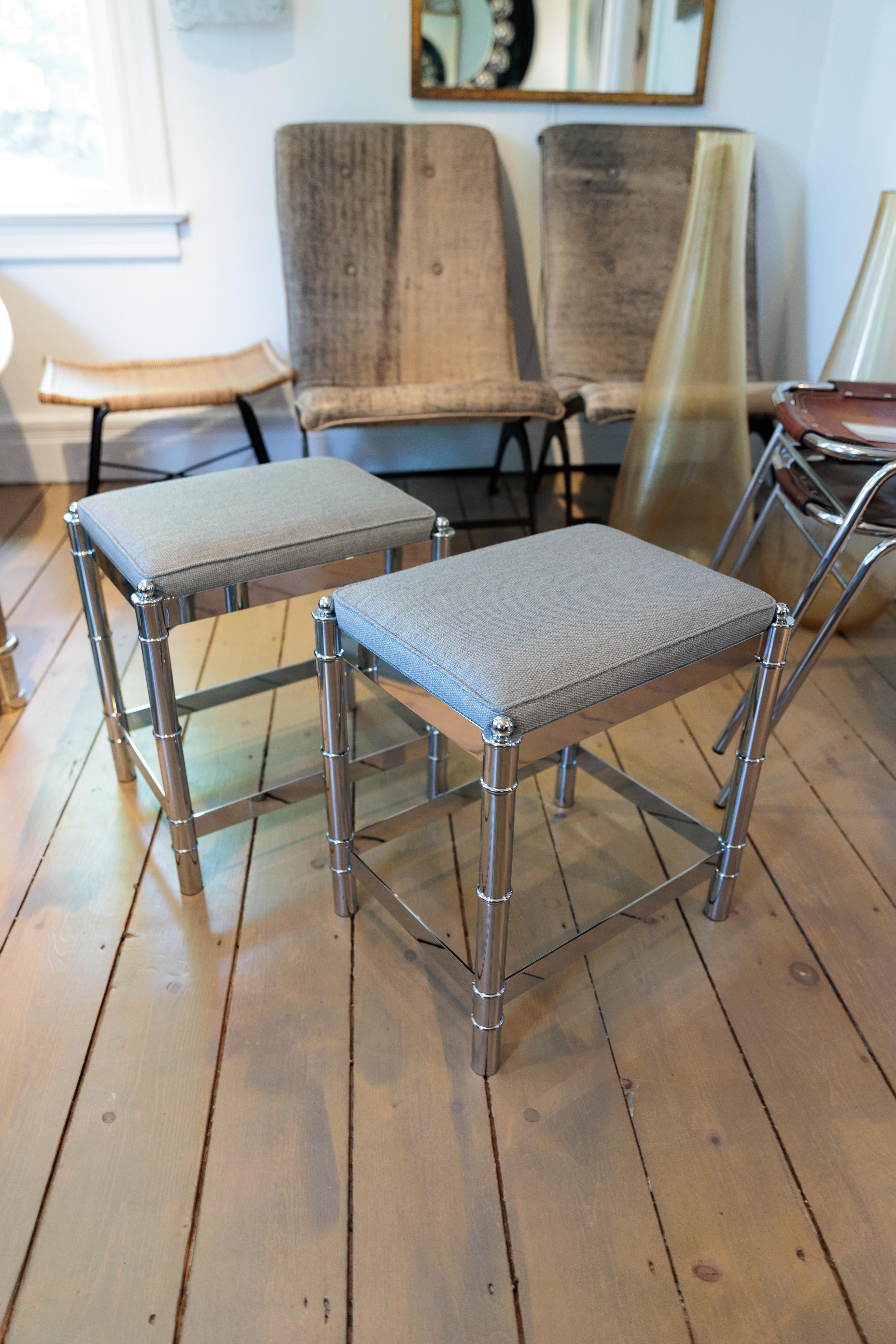 20th Century One Petite Chrome Bench with Upholstered Seat For Sale