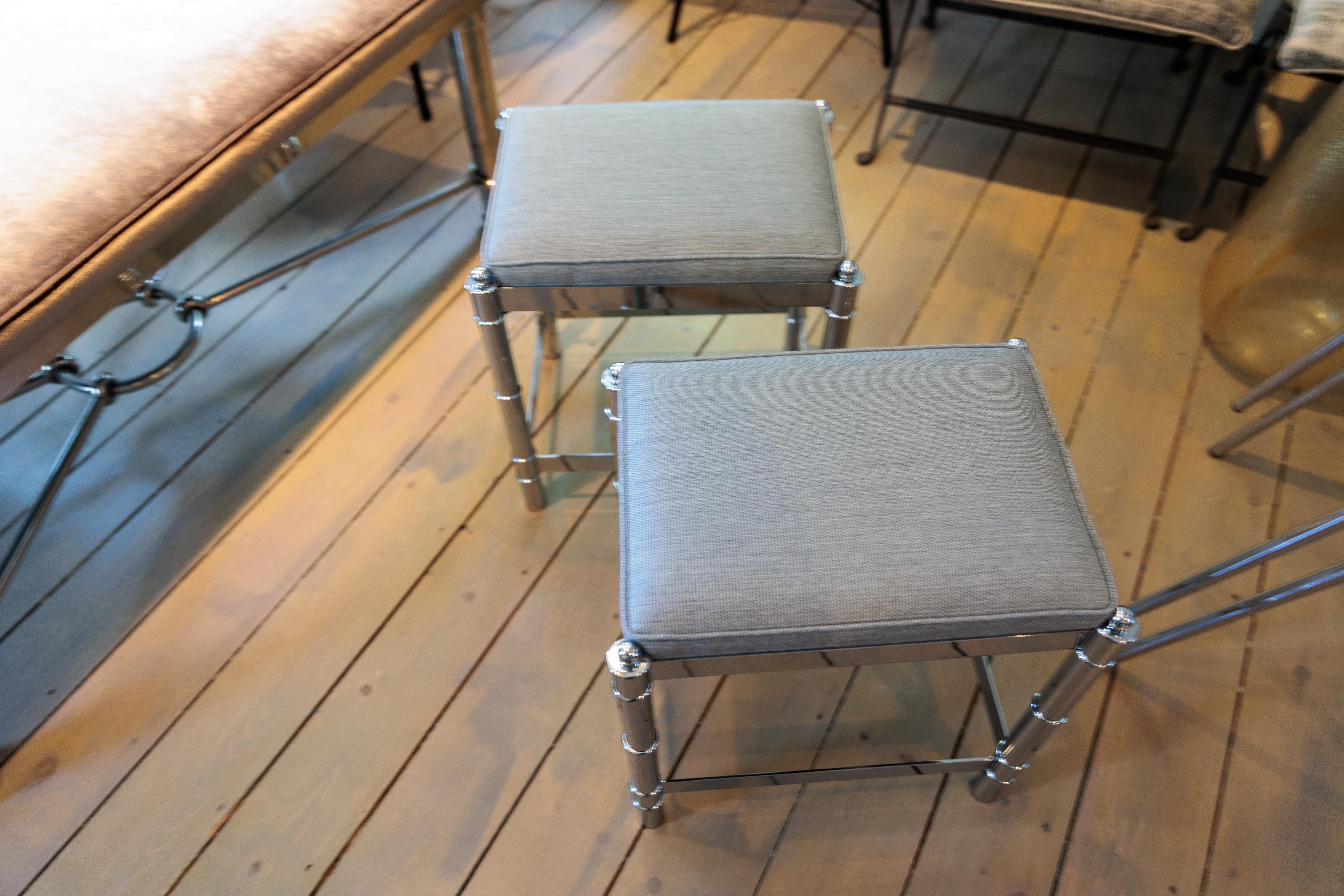 One Petite Chrome Bench with Upholstered Seat For Sale 2