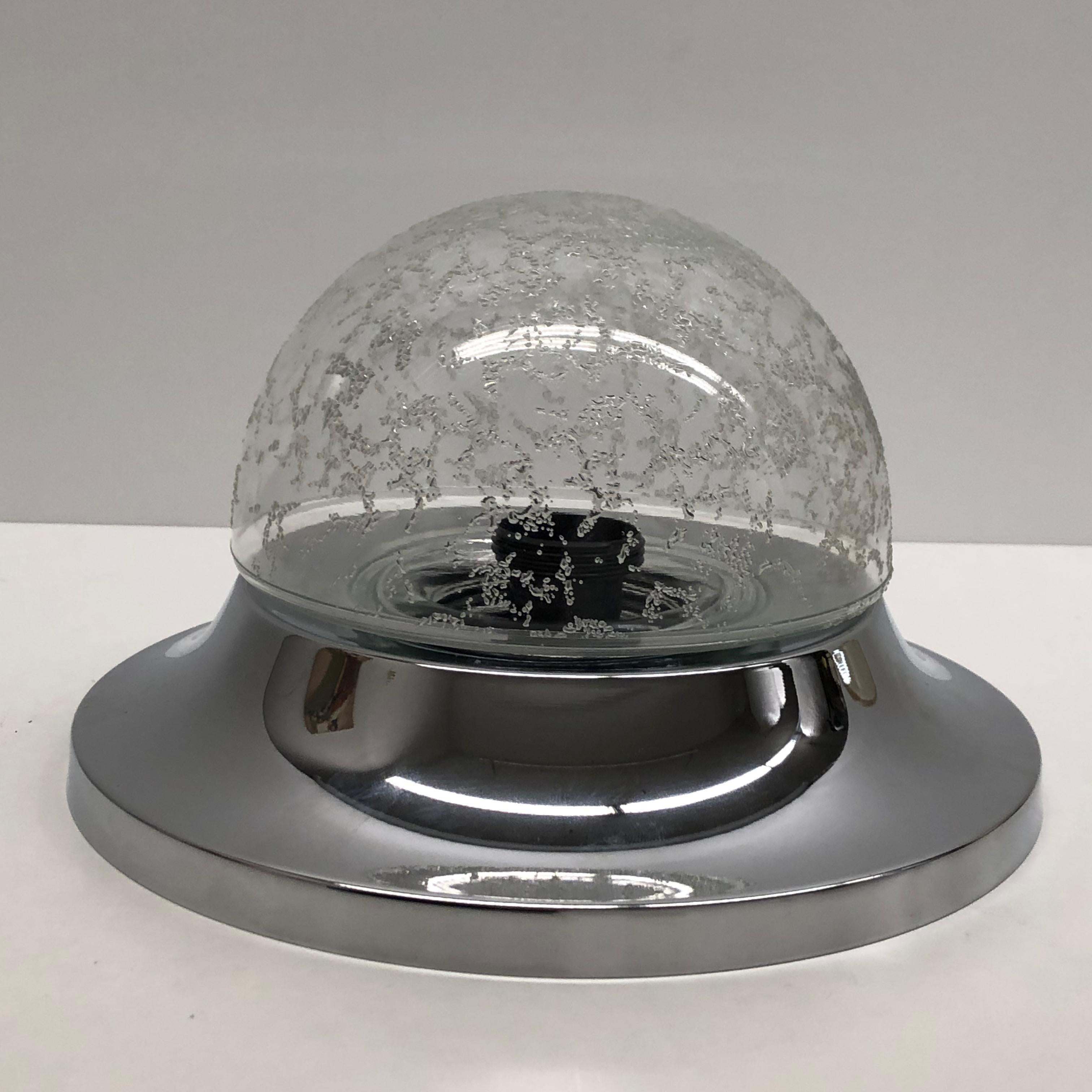 Petite Chrome Metal Ice Crystal Pattern Glass Flush Mount, Austria, 1980s In Good Condition For Sale In Nuernberg, DE