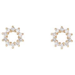 Petite Circle Diamond Cluster 14K (or 18k upon request) Yellow Gold Stud Earring