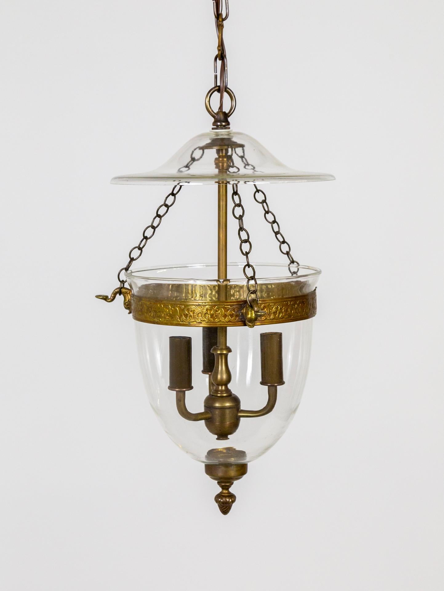 Brass Petite Classic Bell Jar Lantern w/ Acanthus Leaves Trim