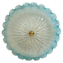 Petite Clear and Light Blue Murano Glass Flush Mount Ceiling Light, Italy, 1970s