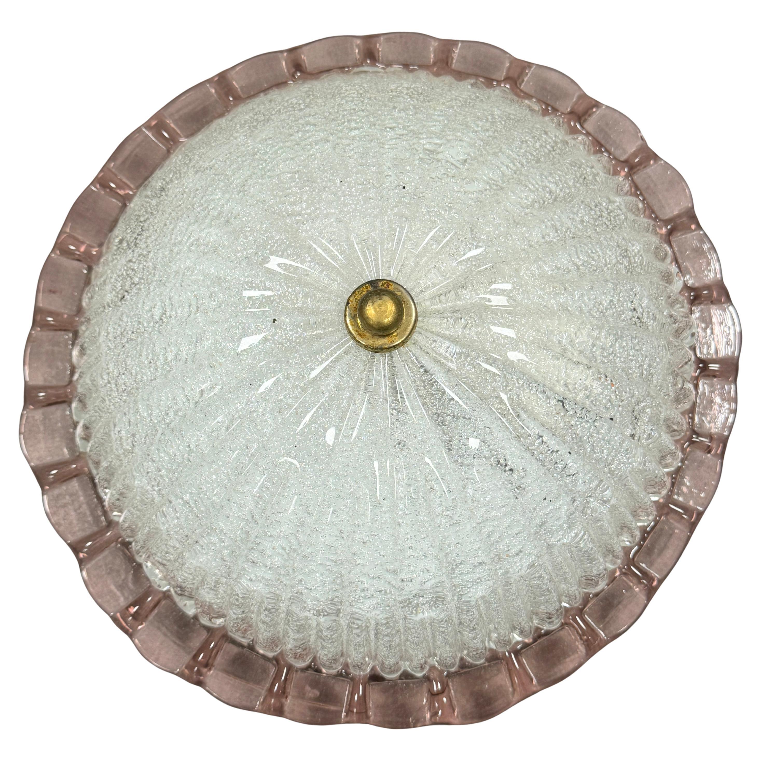Petite Clear and Purple Murano Glass Flush Mount Ceiling Light, Italy, 1970s