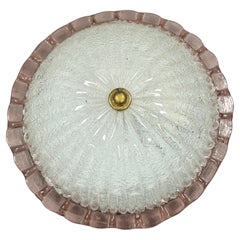 Petite Clear and Purple Murano Glass Flush Mount Ceiling Light, Italy, 1970s
