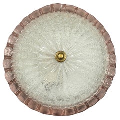 Petite Clear and Purple Murano Glass Flush Mount Ceiling Light, Italy, 1970s