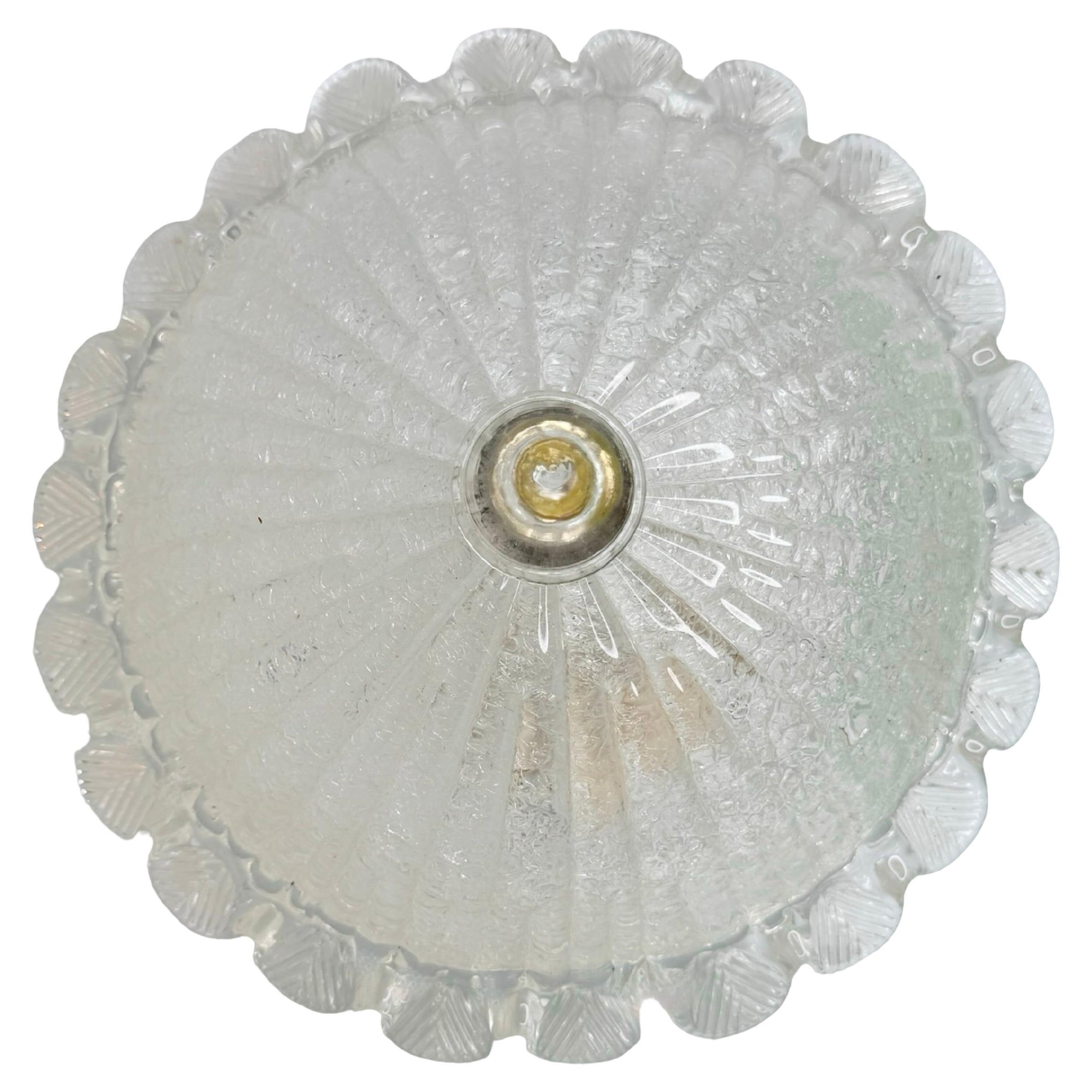 Petite Clear Flower Motif Murano Glass Flush Mount Ceiling Light, Italy, 1970s
