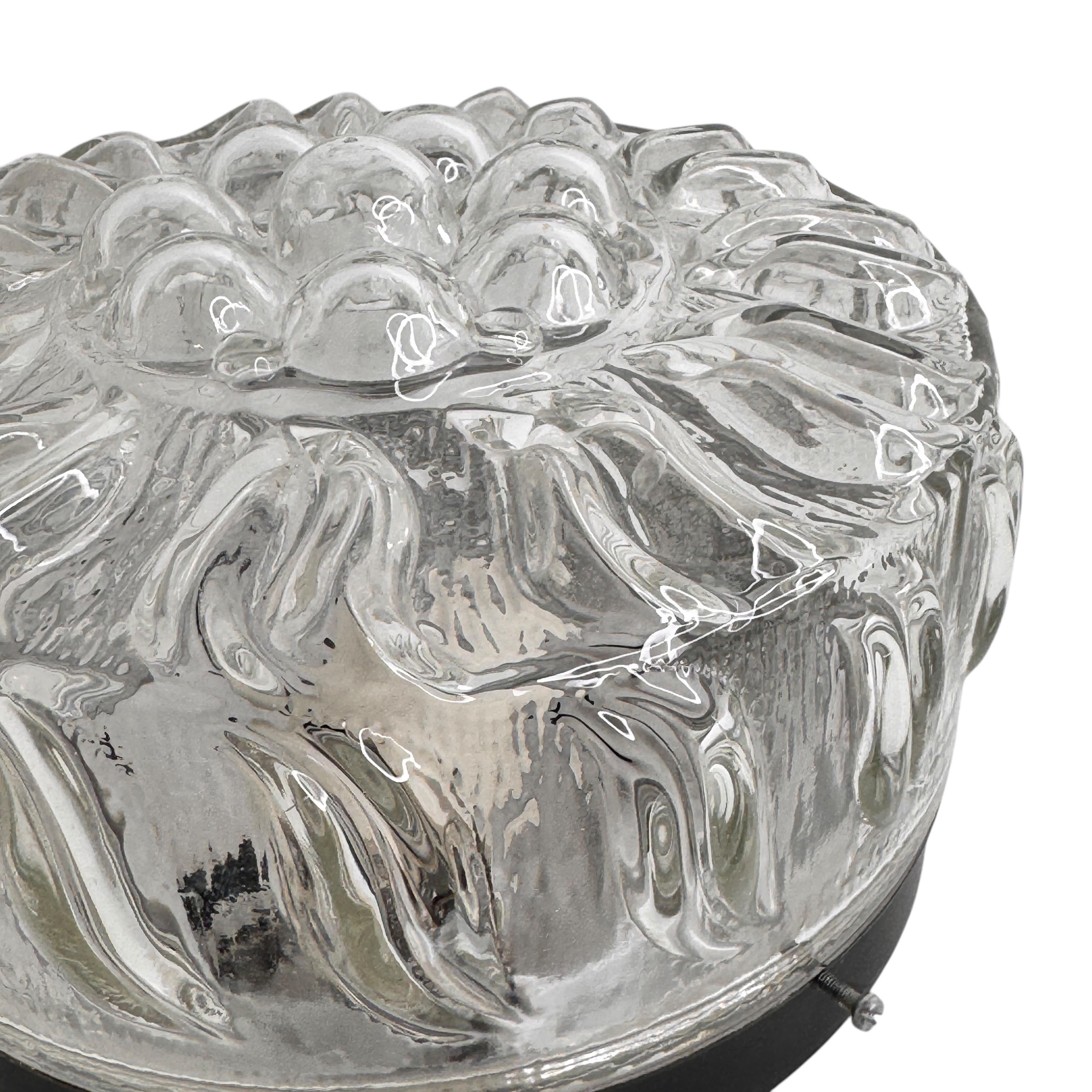 Petit plafonnier circulaire en verre transparent à motif de tournesol, 1970 en vente 3