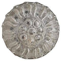 Petite Clear Glass Sunflower Pattern Circular Flush Mount Ceiling Light, 1970s