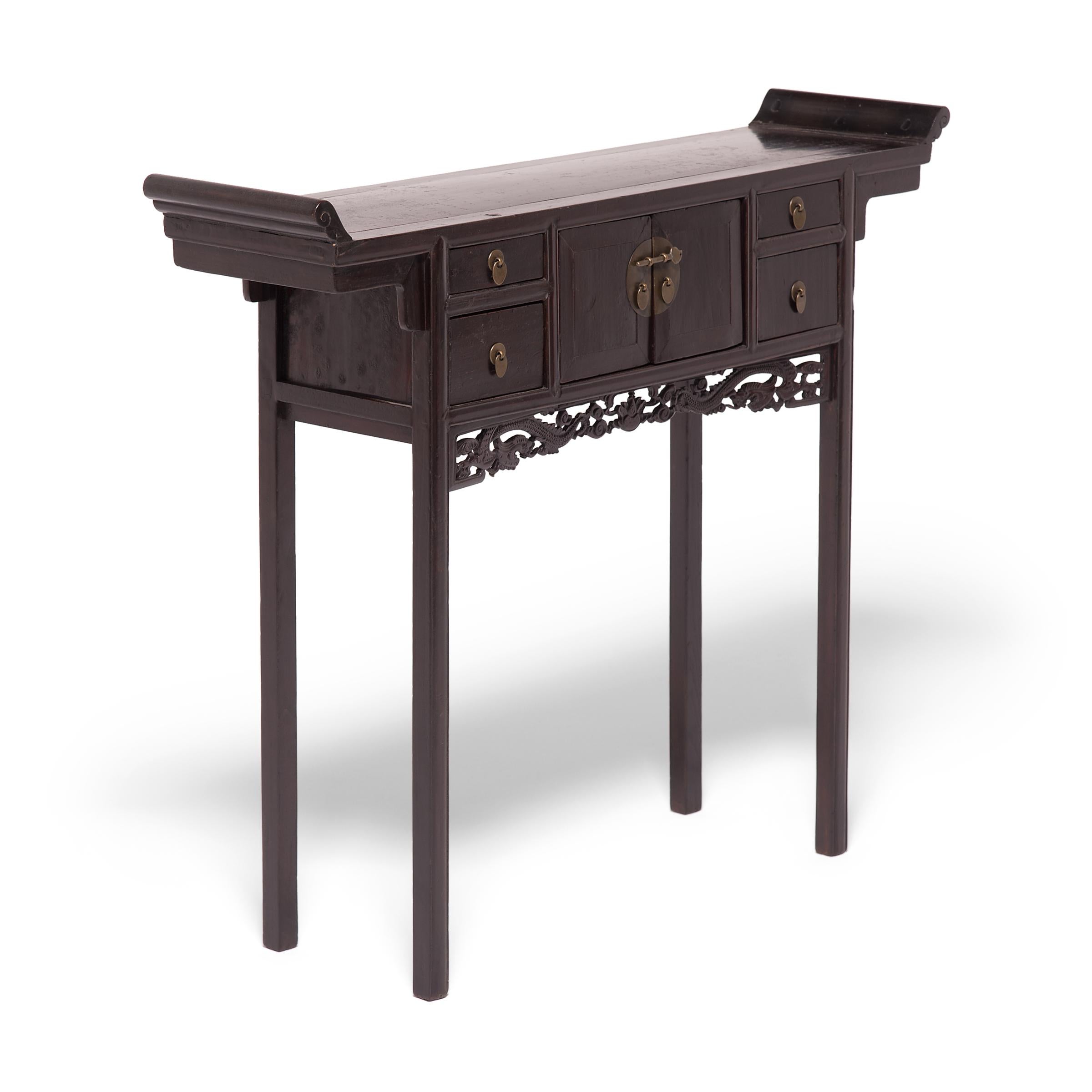 Lacquered Petite Console Table with Dancing Dragon Apron