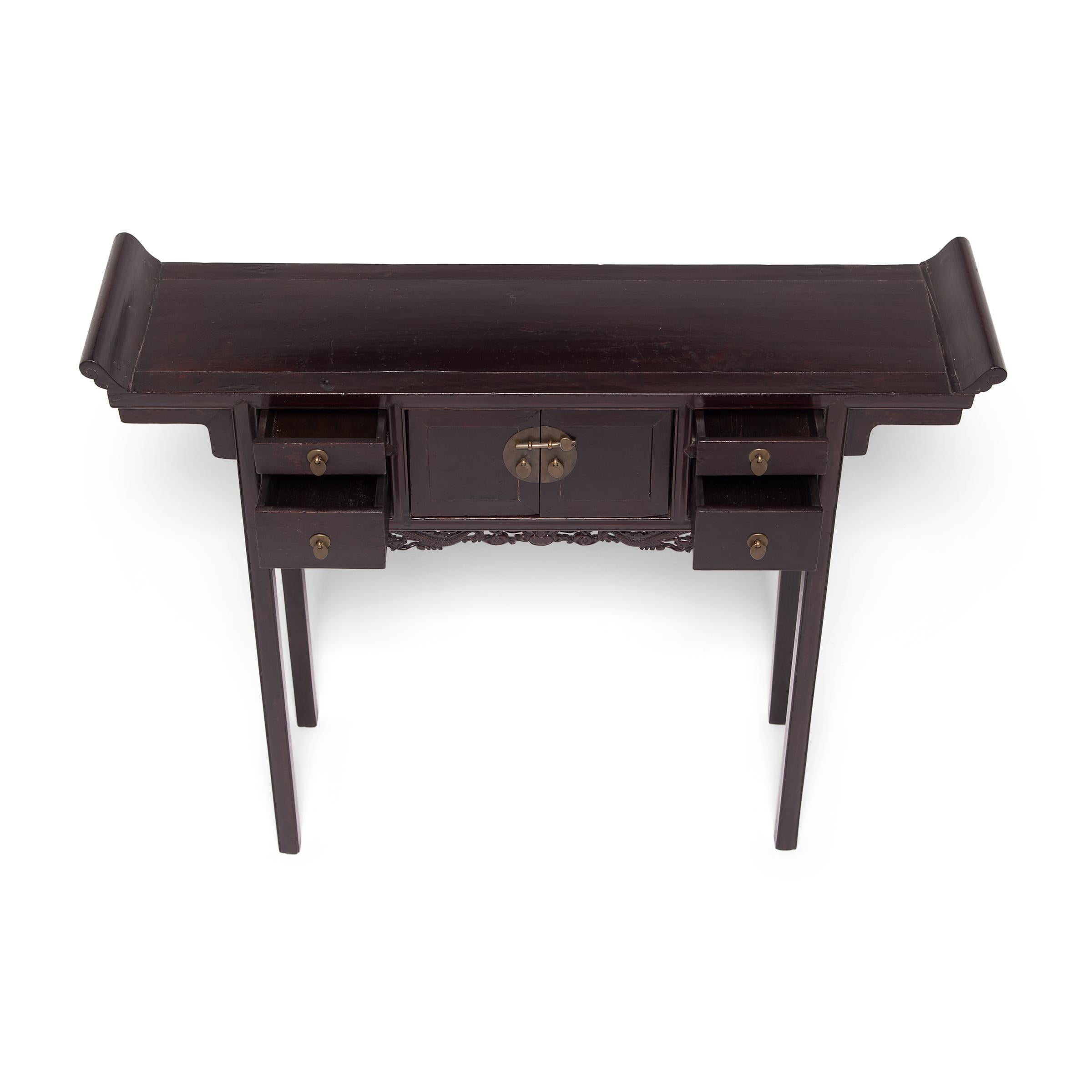 Petite Console Table with Dancing Dragon Apron In Good Condition In Chicago, IL