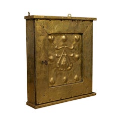 Petite Corner Cupboard, Brass, Mahogany, Wall, Cabinet, Art Nouveau, Victorian
