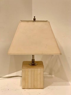 Petite Cream Parchment Leather Cube Table/Desk Lamp