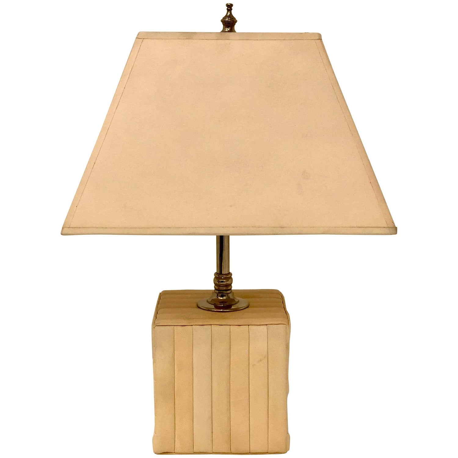 Petite Cream Parchment Leather Cube Table Desk Lamp At 1stdibs