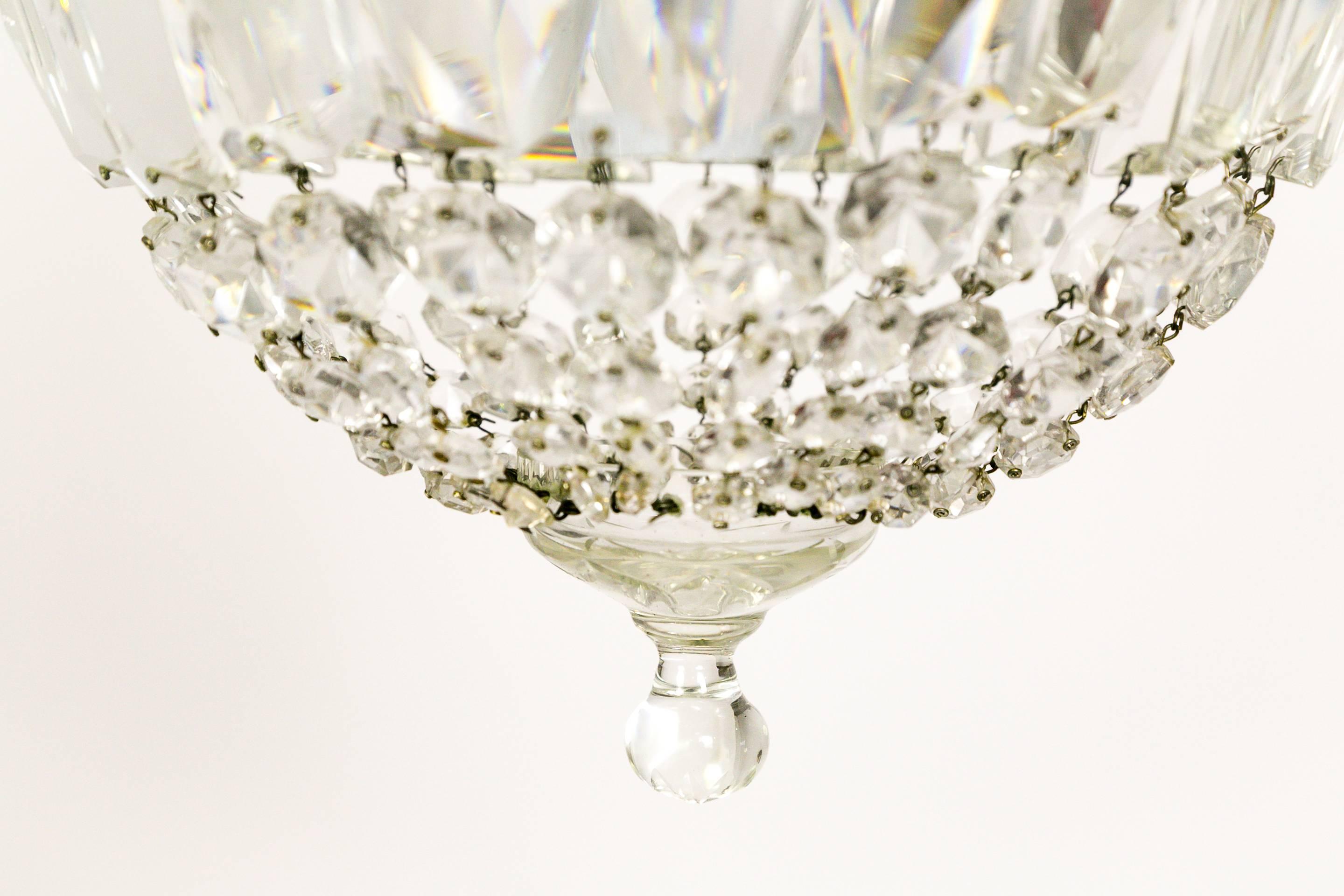 Petite Crystal Basket Chandeliers, Pair In Excellent Condition In San Francisco, CA