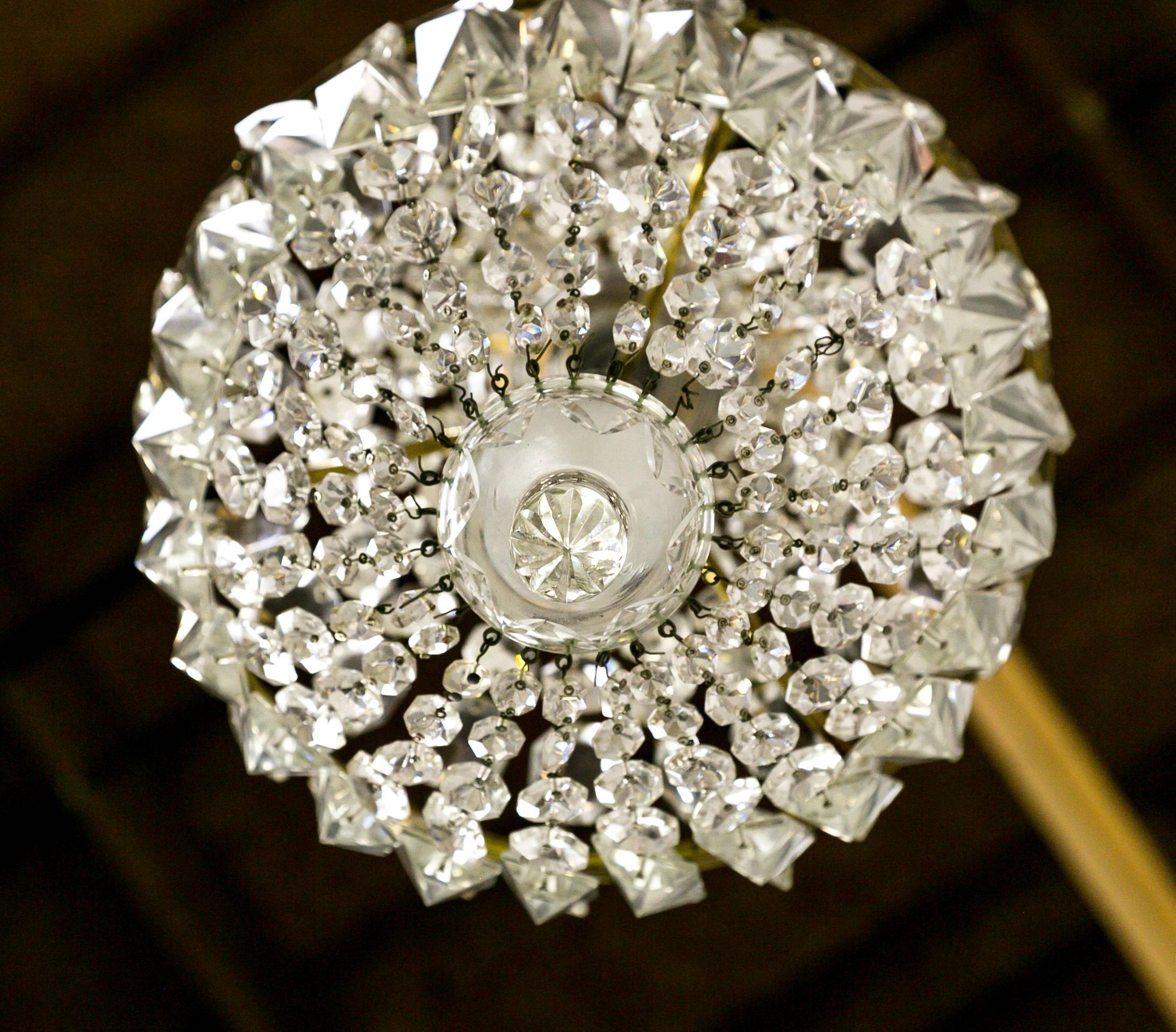 Early 20th Century Petite Crystal Basket Chandeliers, Pair