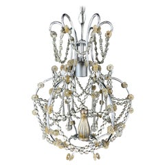 Petite Crystal Beaded Chandelier W/ Silvered Frame