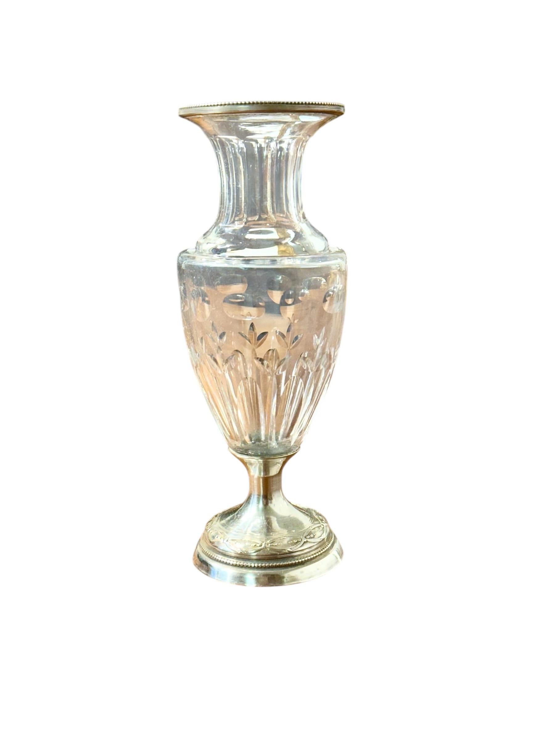 Petite Crystal Vase with French Solid Silver Mount, 19th Century in vendita 7