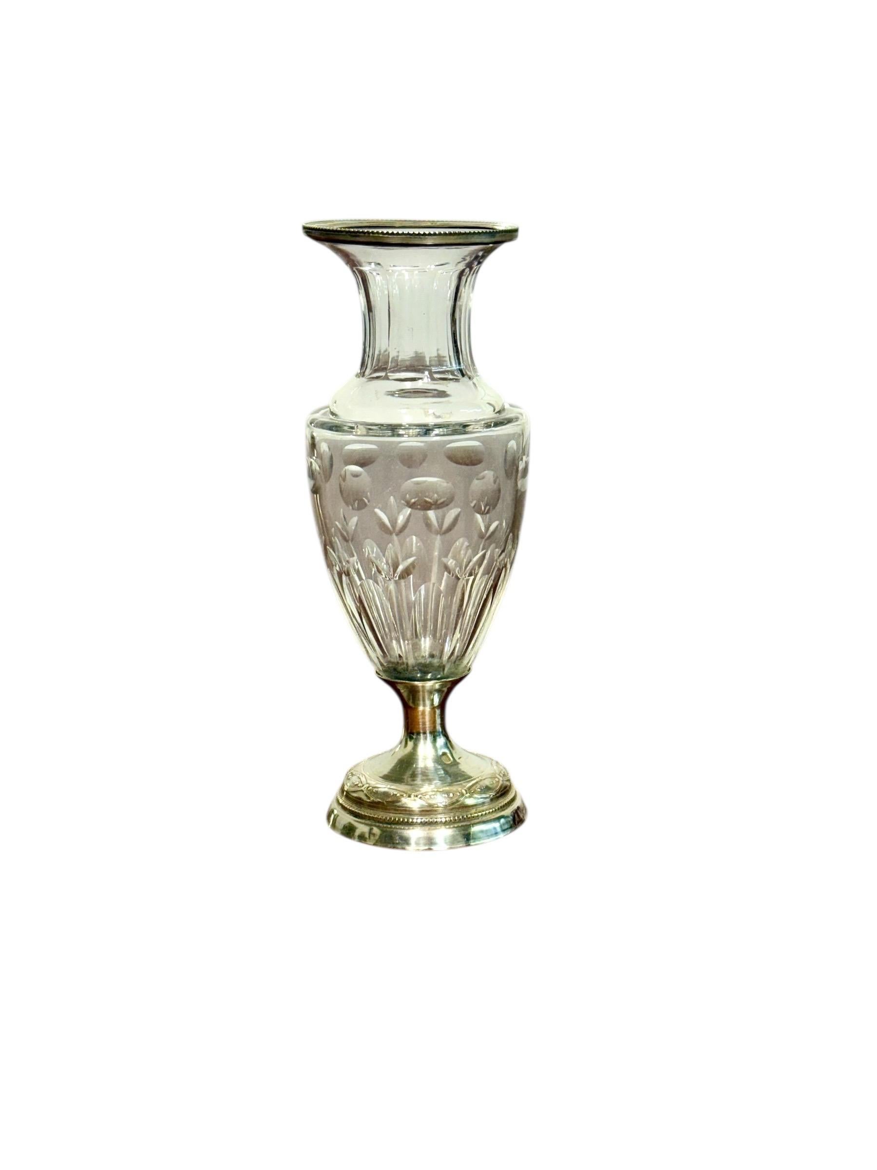 Petite Crystal Vase with French Solid Silver Mount, 19th Century in vendita 1