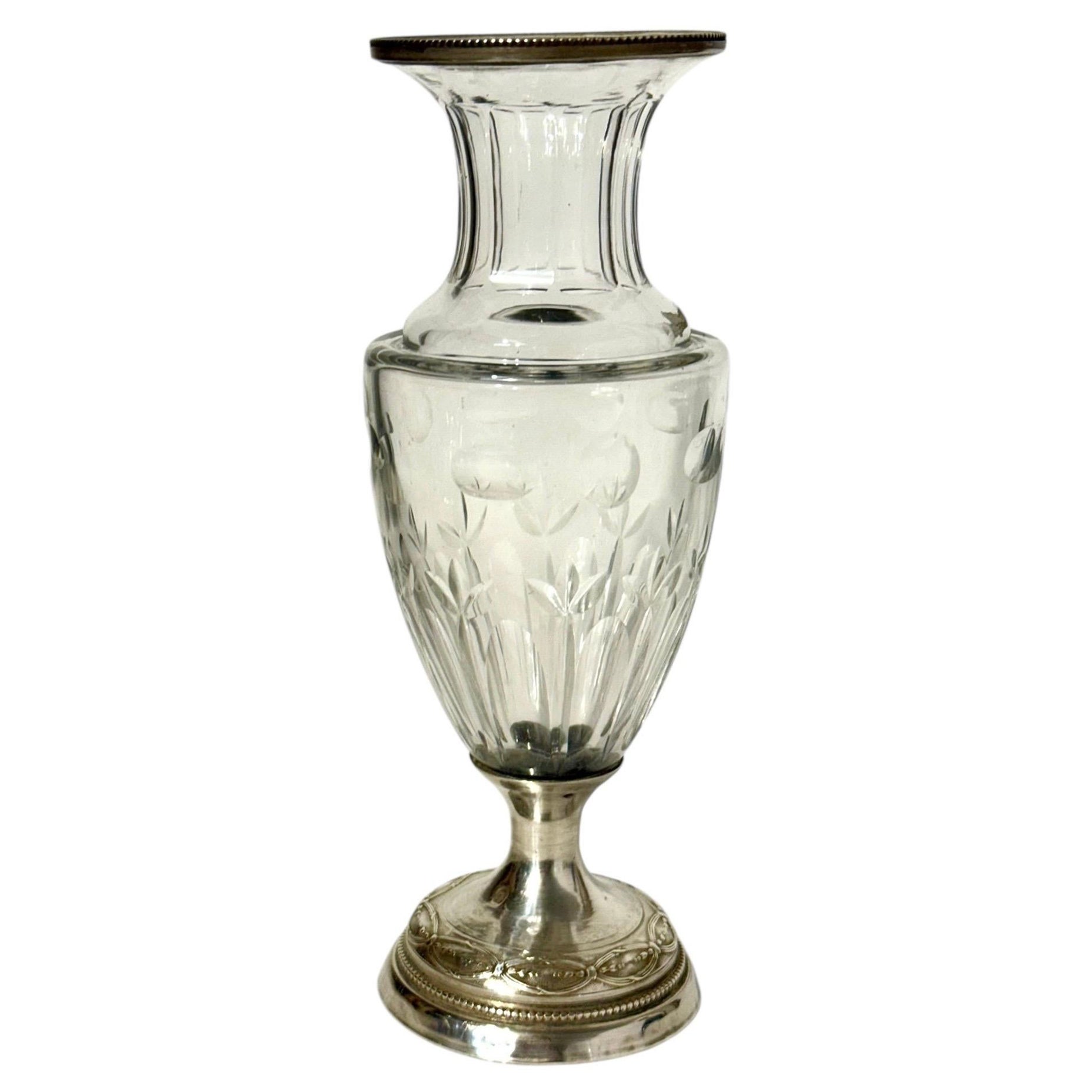 Petite Crystal Vase with French Solid Silver Mount, 19th Century
