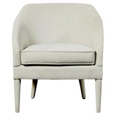 Petite Curved Back Armchair Covered in Faux Suede